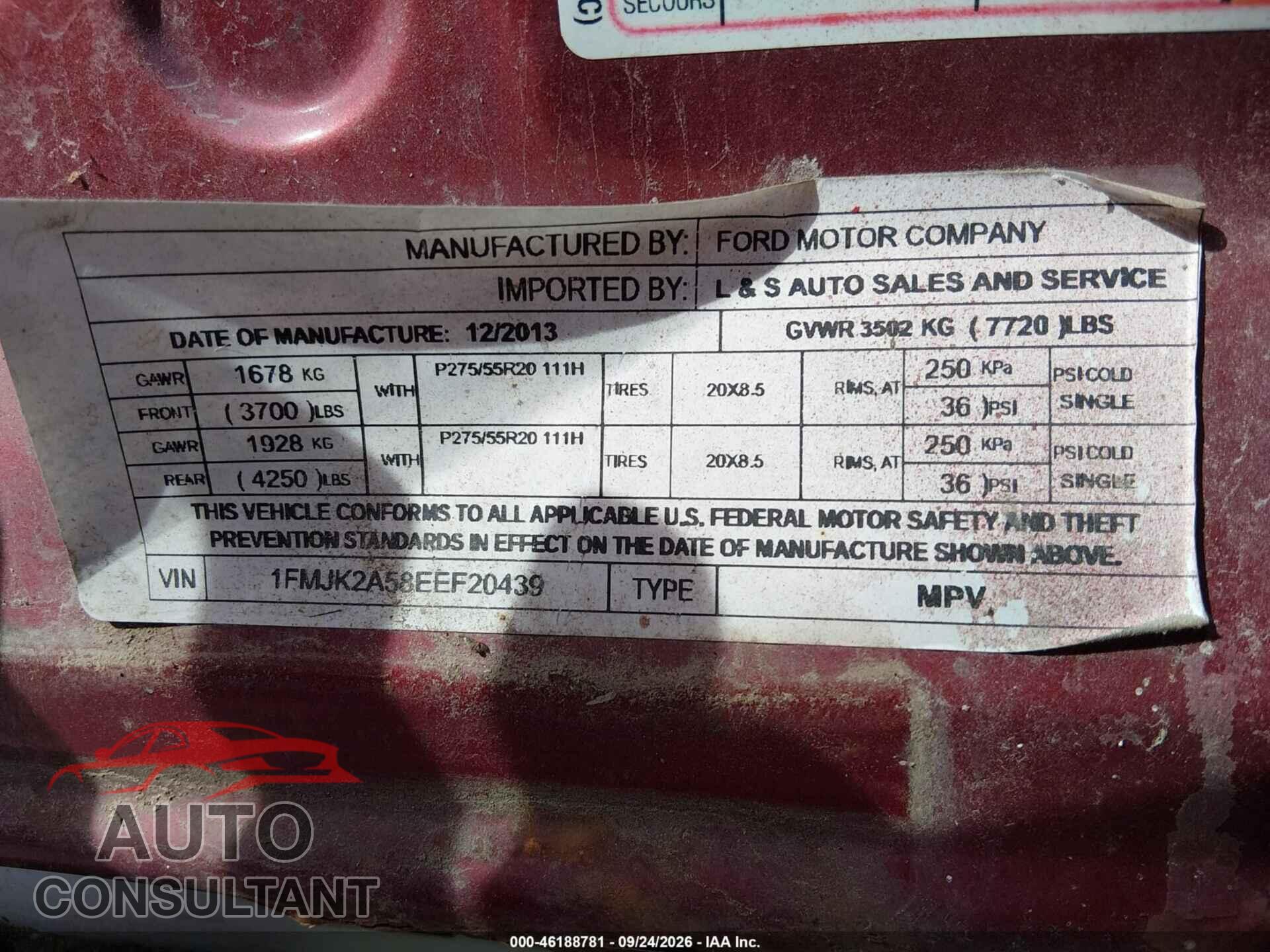 FORD EXPEDITION MAX 2014 - 1FMJK2A58EEF20439