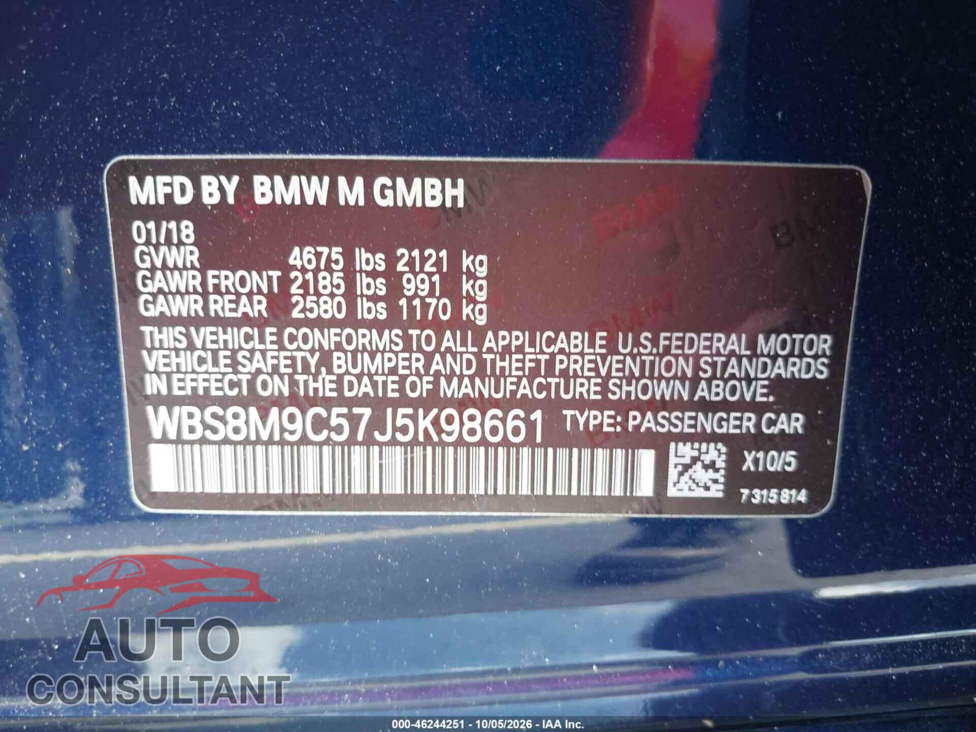 BMW M3 2018 - WBS8M9C57J5K98661