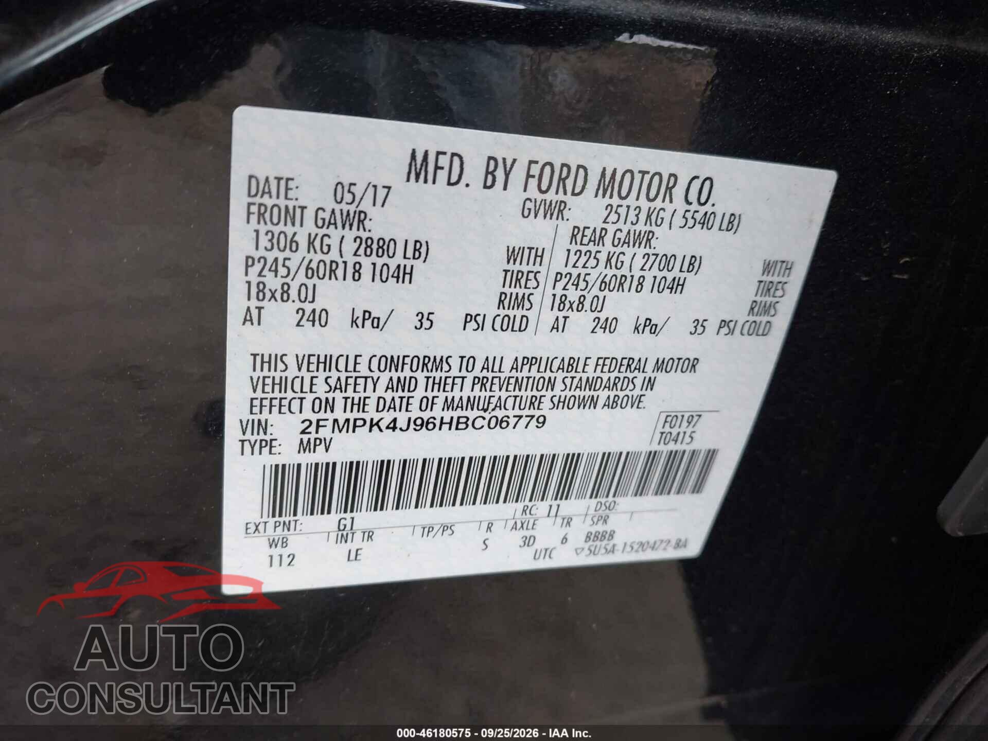 FORD EDGE 2017 - 2FMPK4J96HBC06779