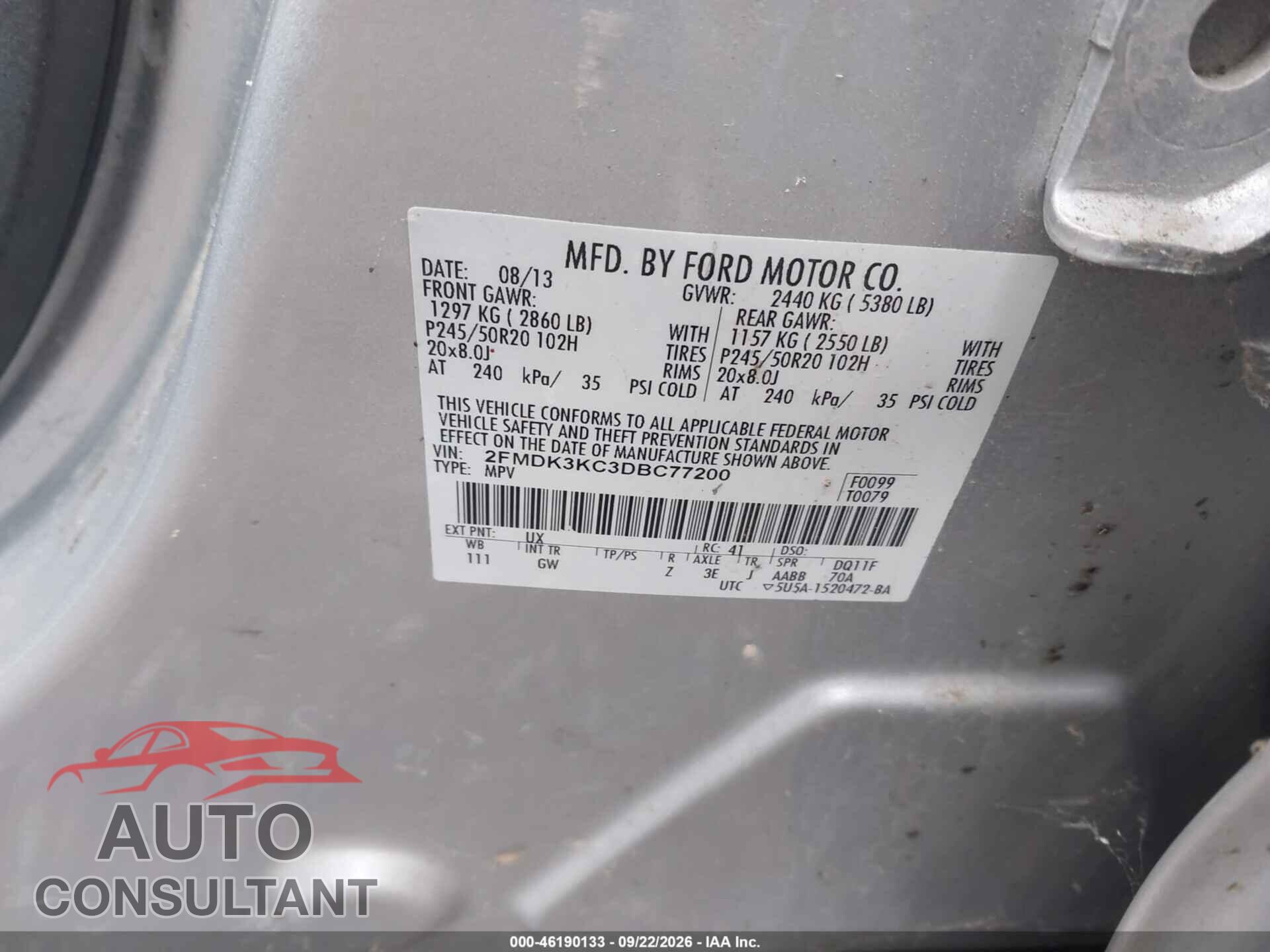 FORD EDGE 2013 - 2FMDK3KC3DBC77200