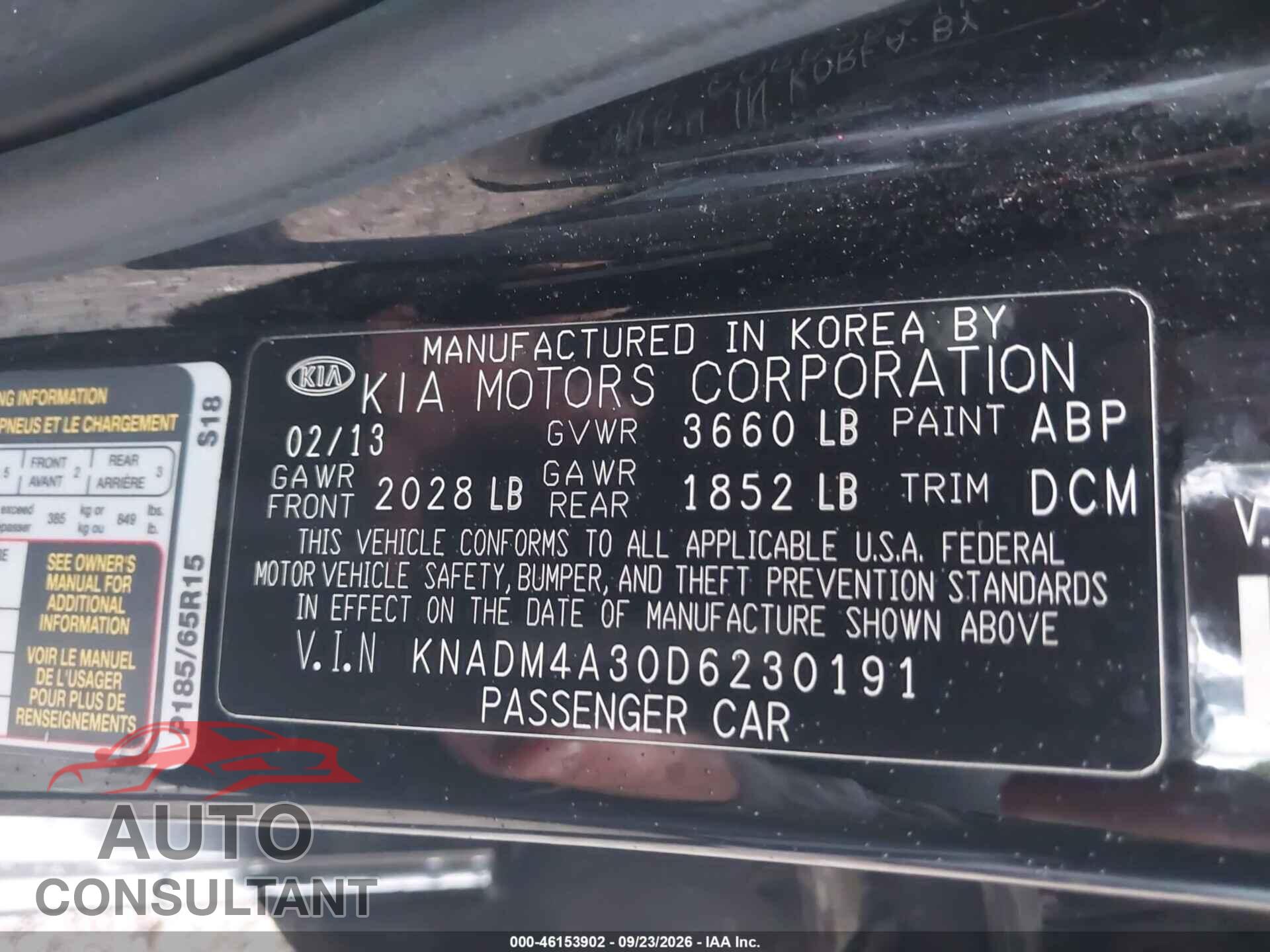KIA RIO 2013 - KNADM4A30D6230191