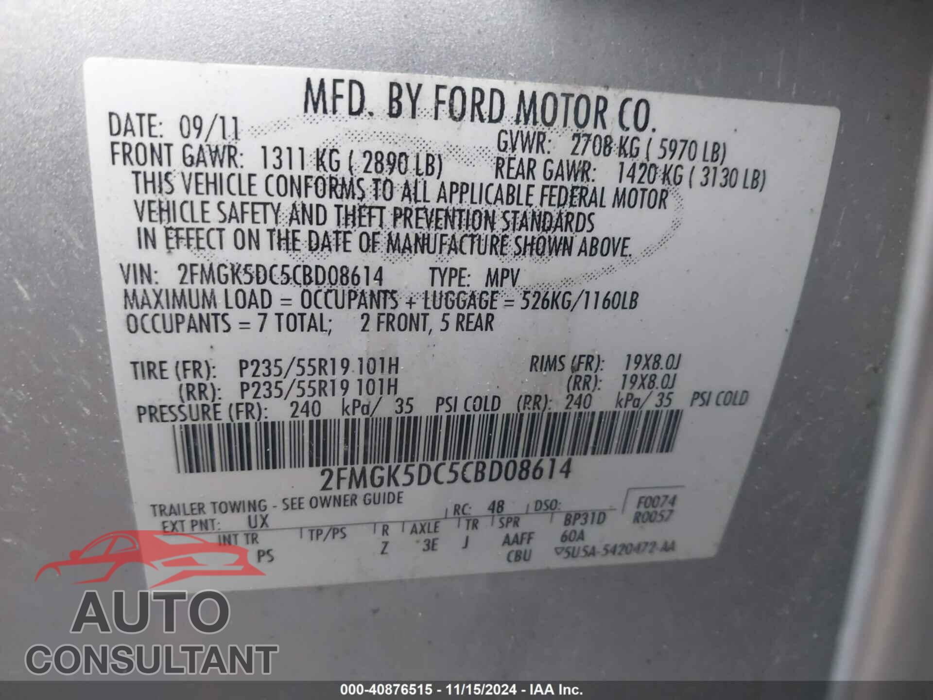 FORD FLEX 2012 - 2FMGK5DC5CBD08614