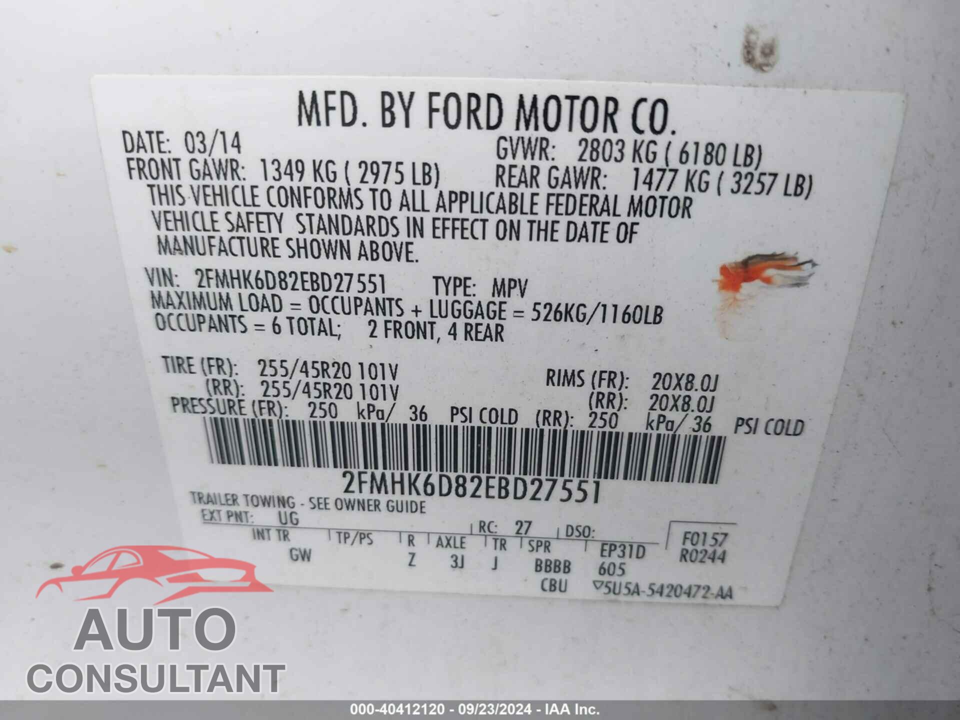 FORD FLEX 2014 - 2FMHK6D82EBD27551