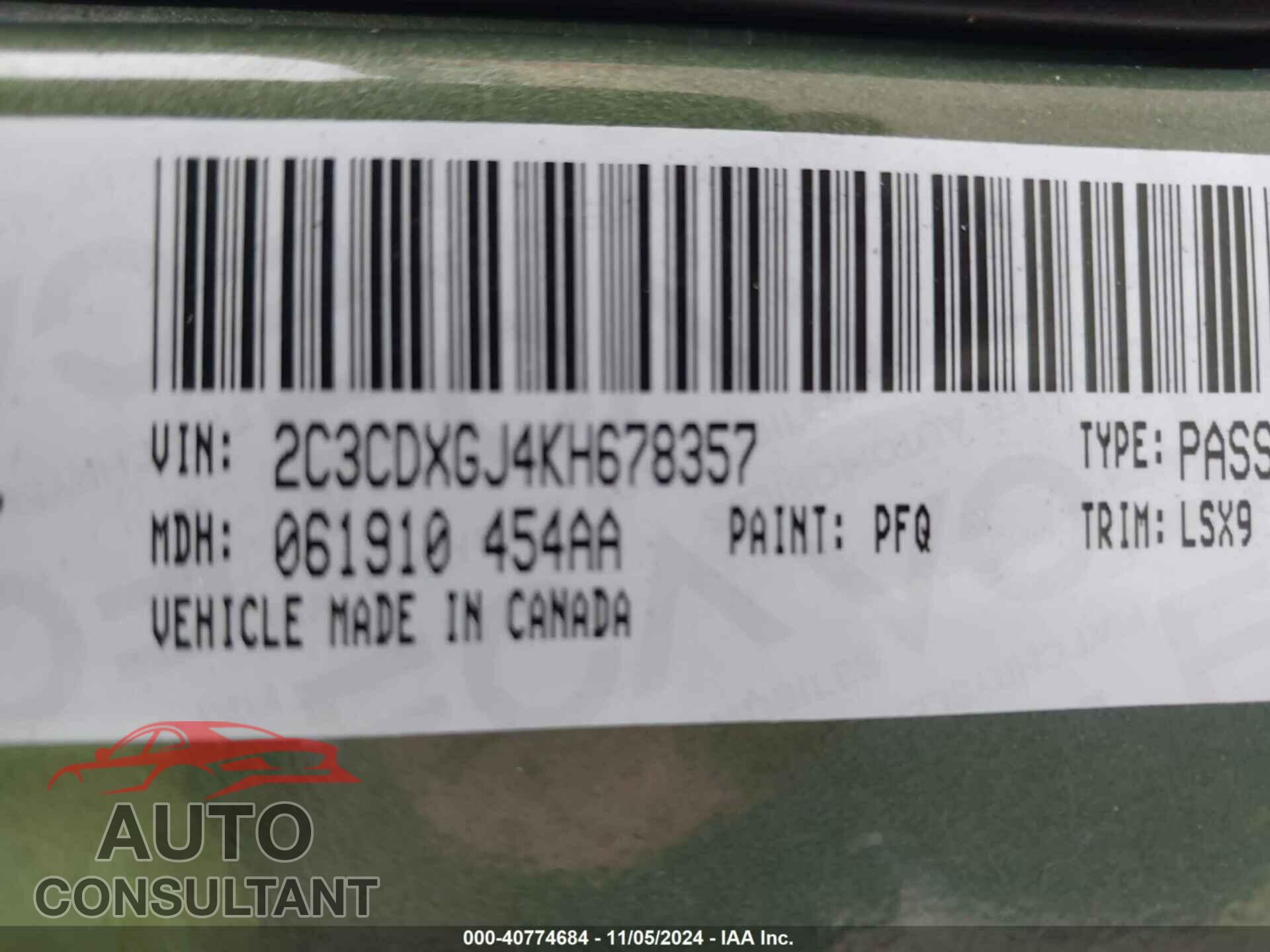 DODGE CHARGER 2019 - 2C3CDXGJ4KH678357