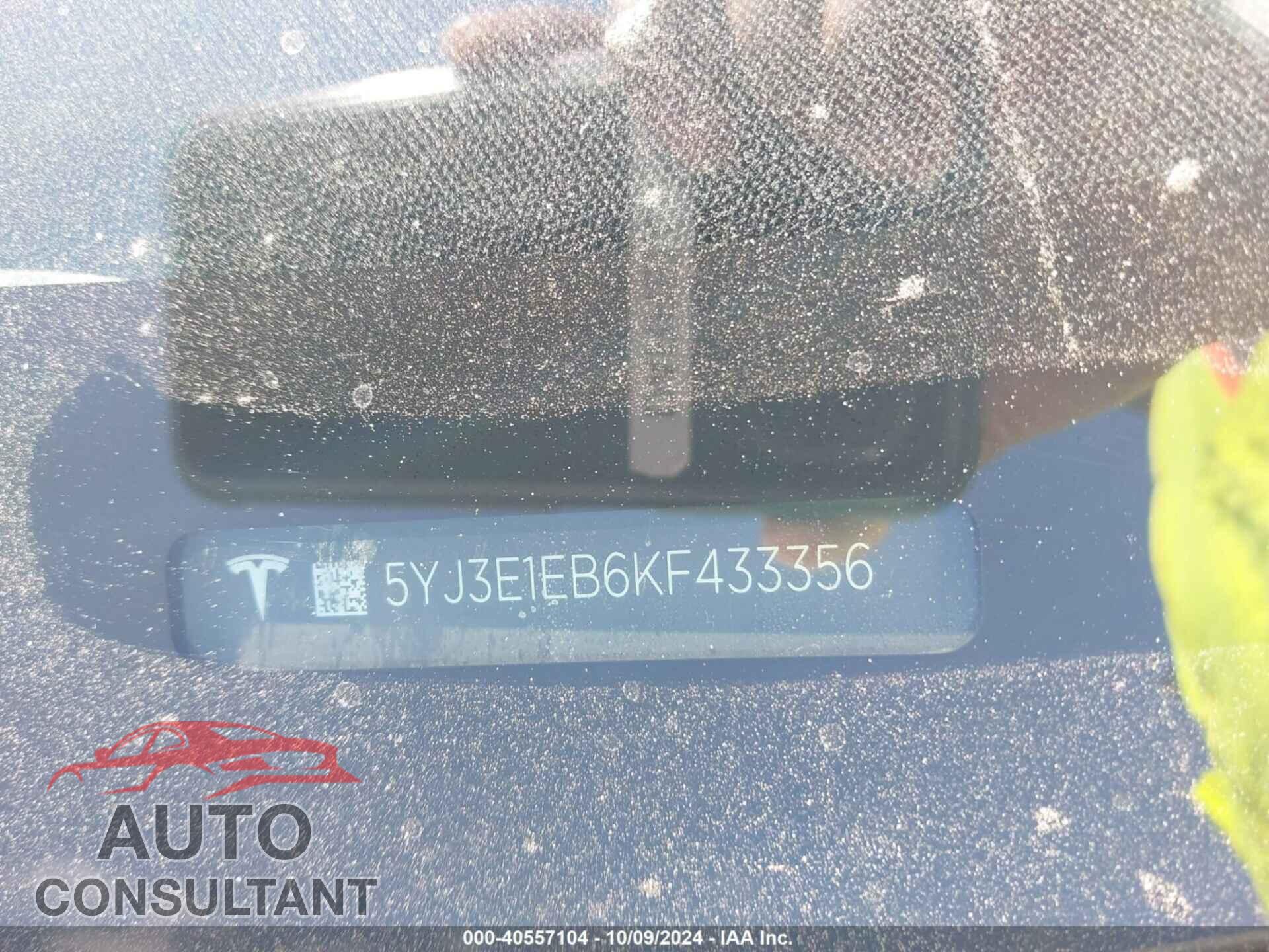 TESLA MODEL 3 2019 - 5YJ3E1EB6KF433356