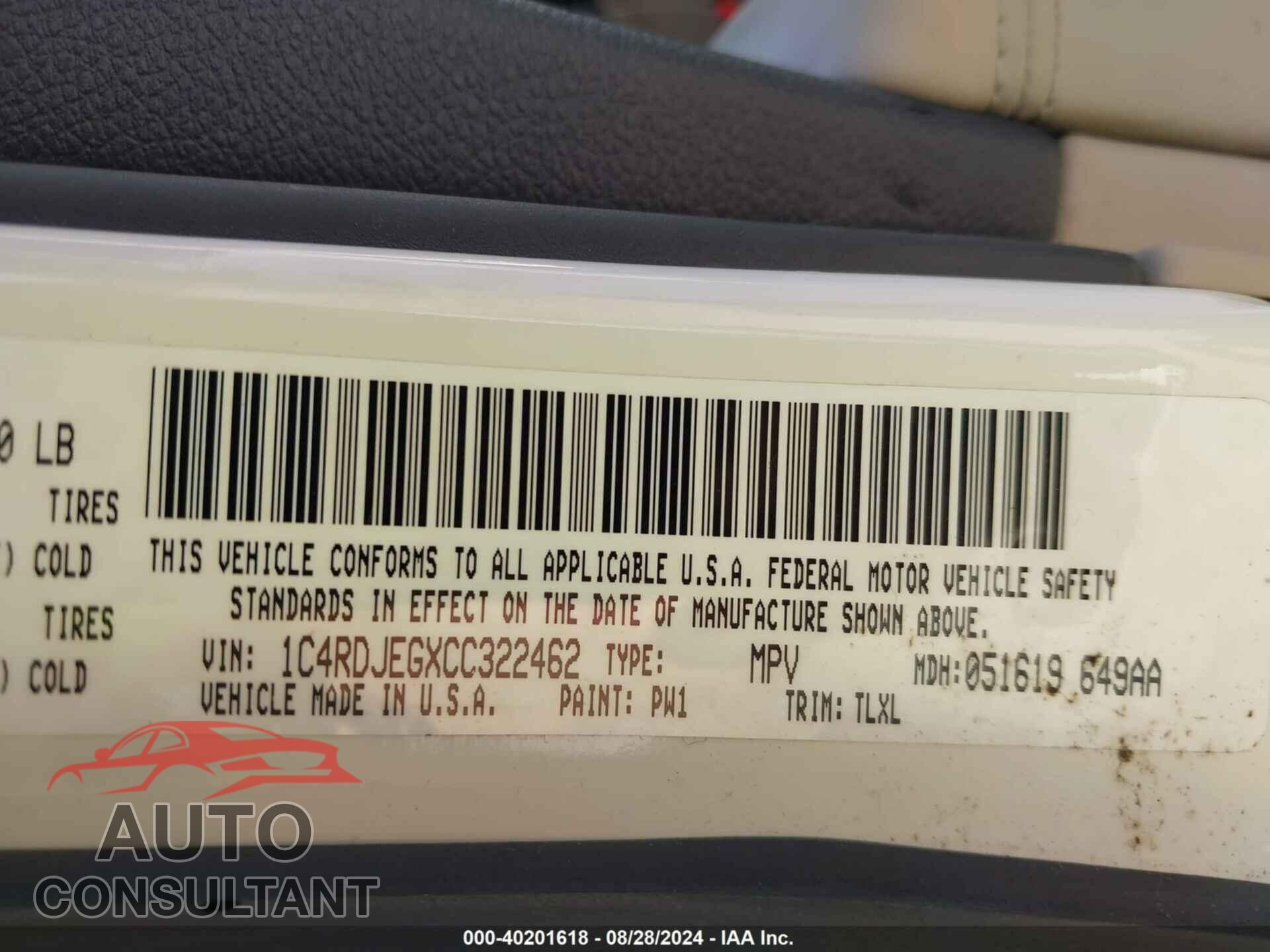 DODGE DURANGO 2012 - 1C4RDJEGXCC322462
