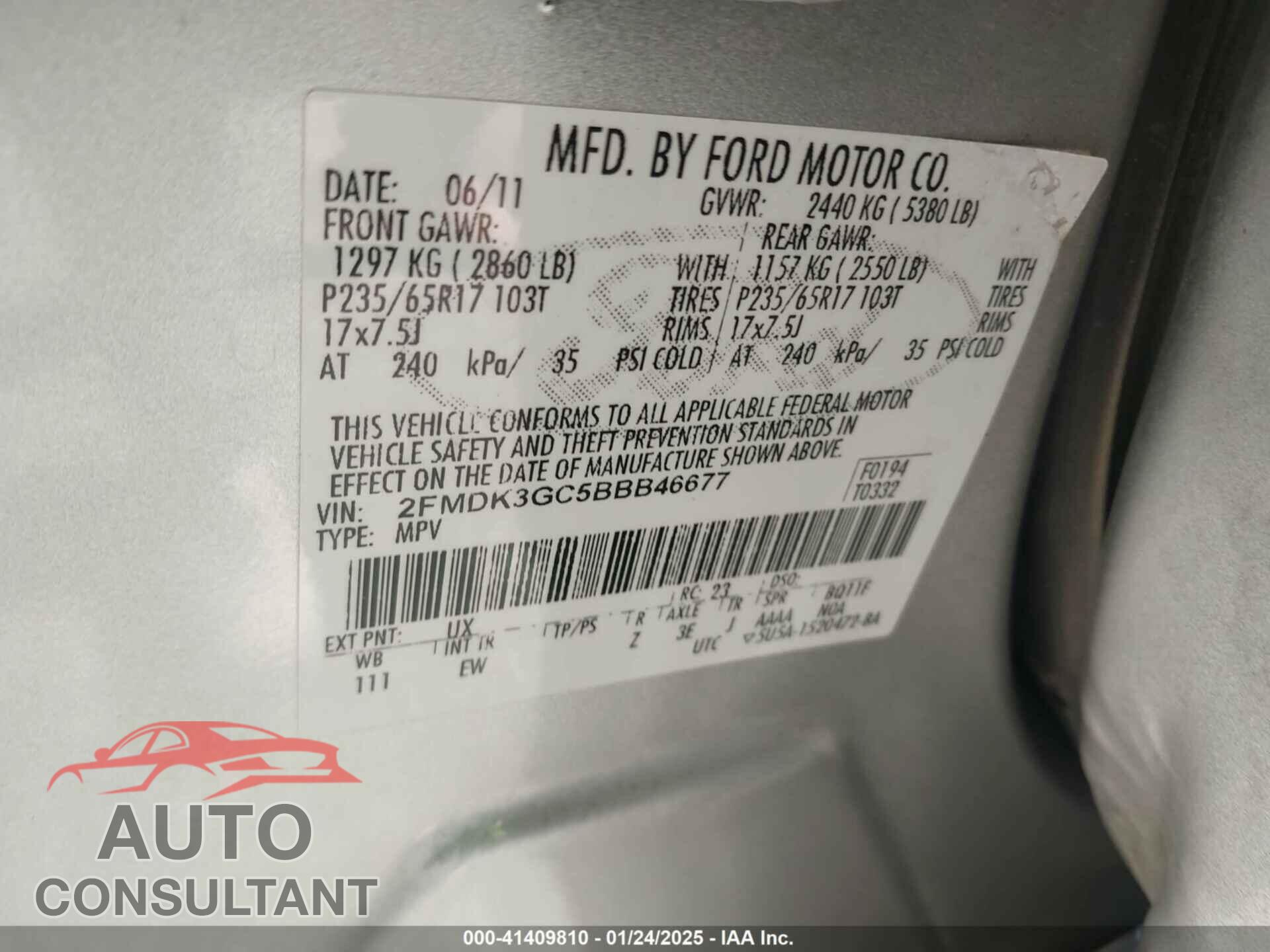 FORD EDGE 2011 - 2FMDK3GC5BBB46677
