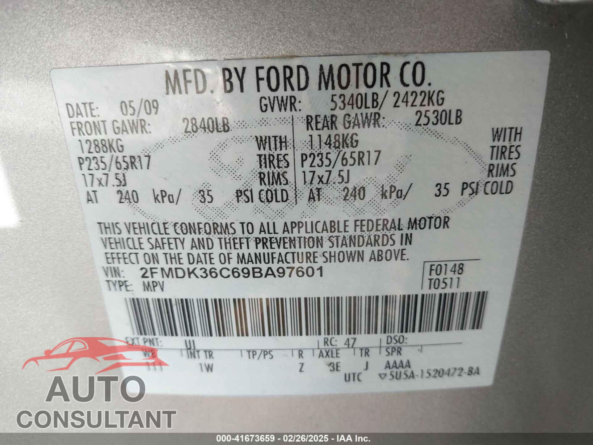 FORD EDGE 2009 - 2FMDK36C69BA97601