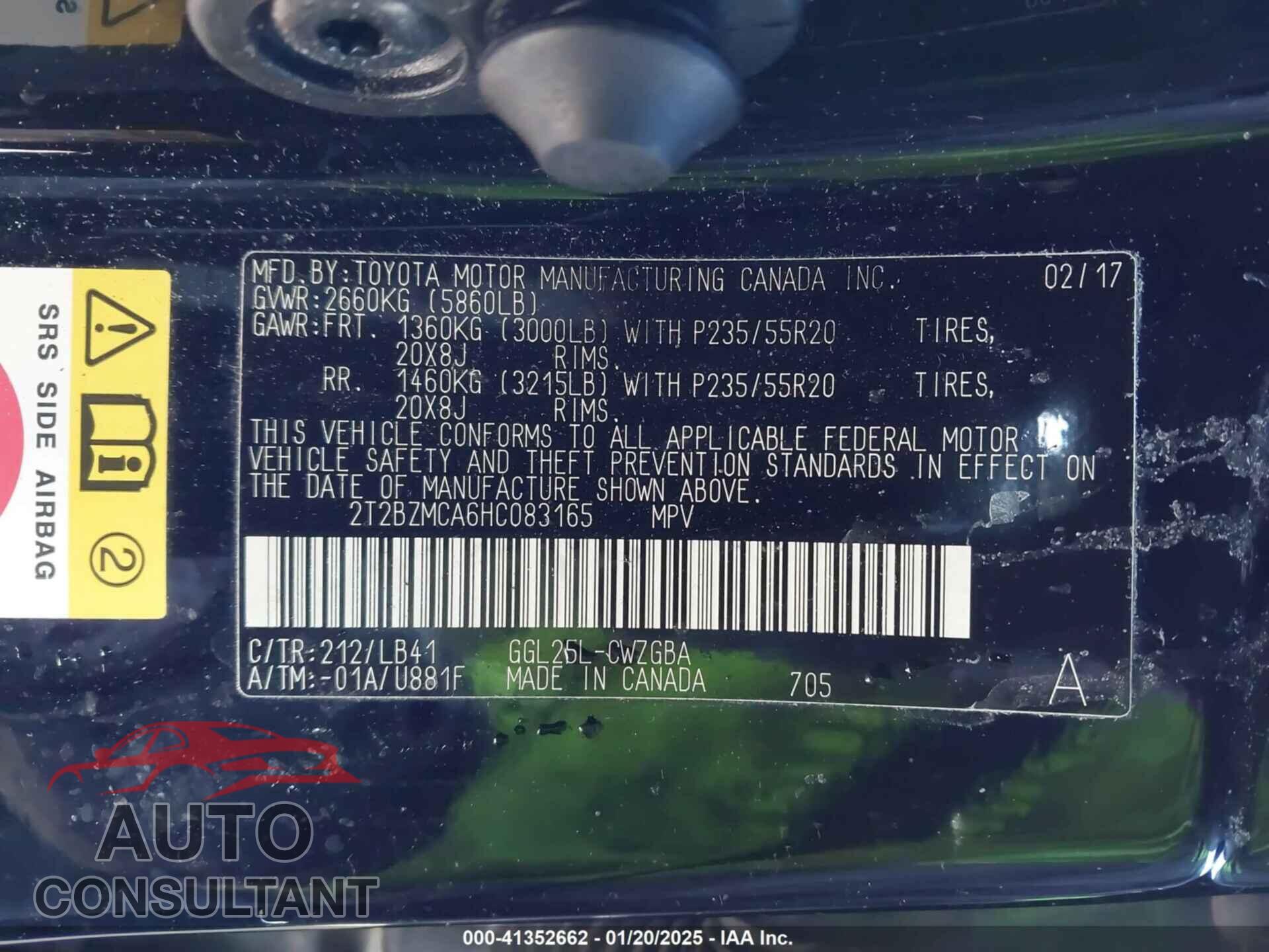 LEXUS RX 350 2017 - 2T2BZMCA6HC083165