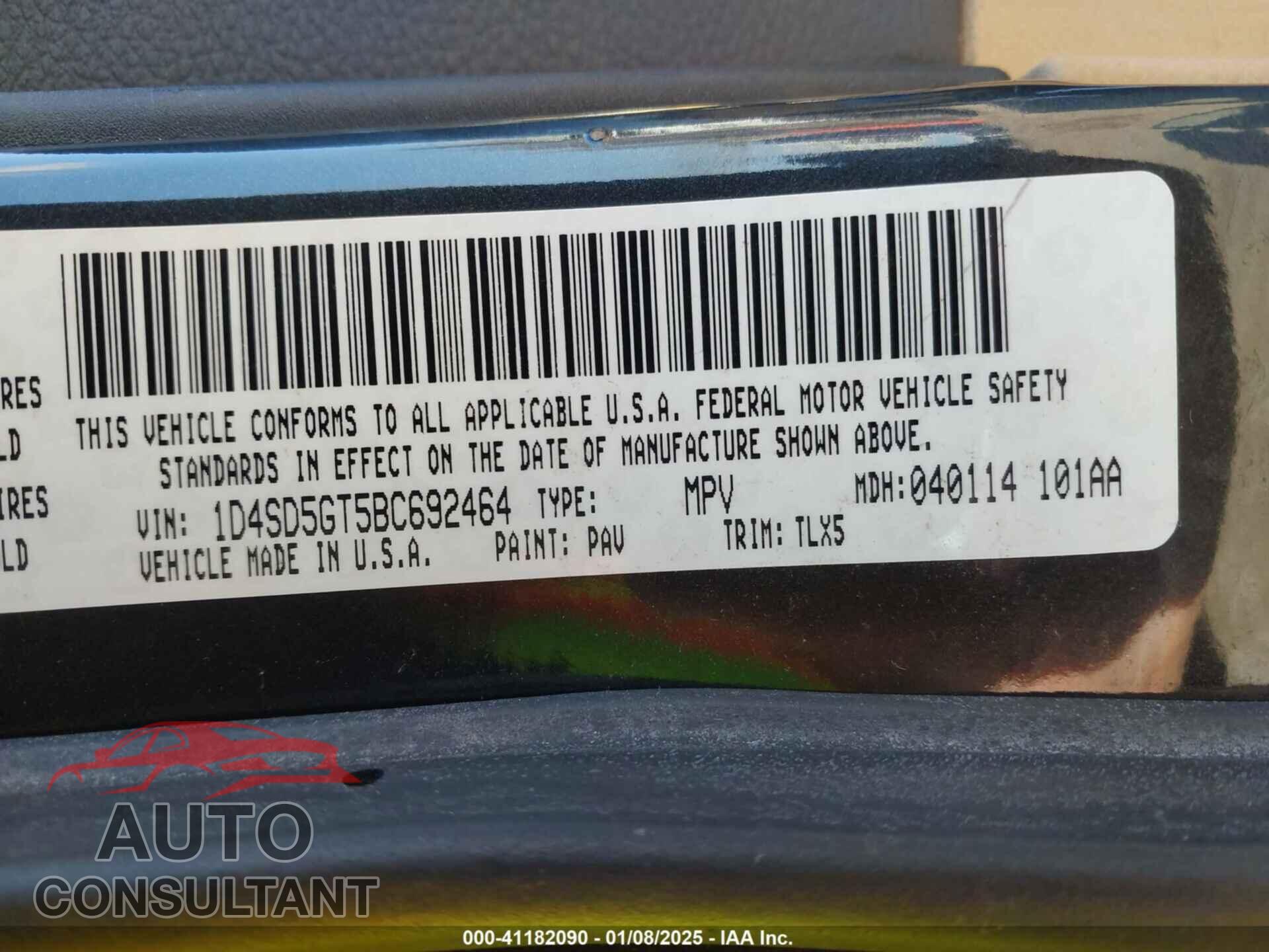 DODGE DURANGO 2011 - 1D4SD5GT5BC692464