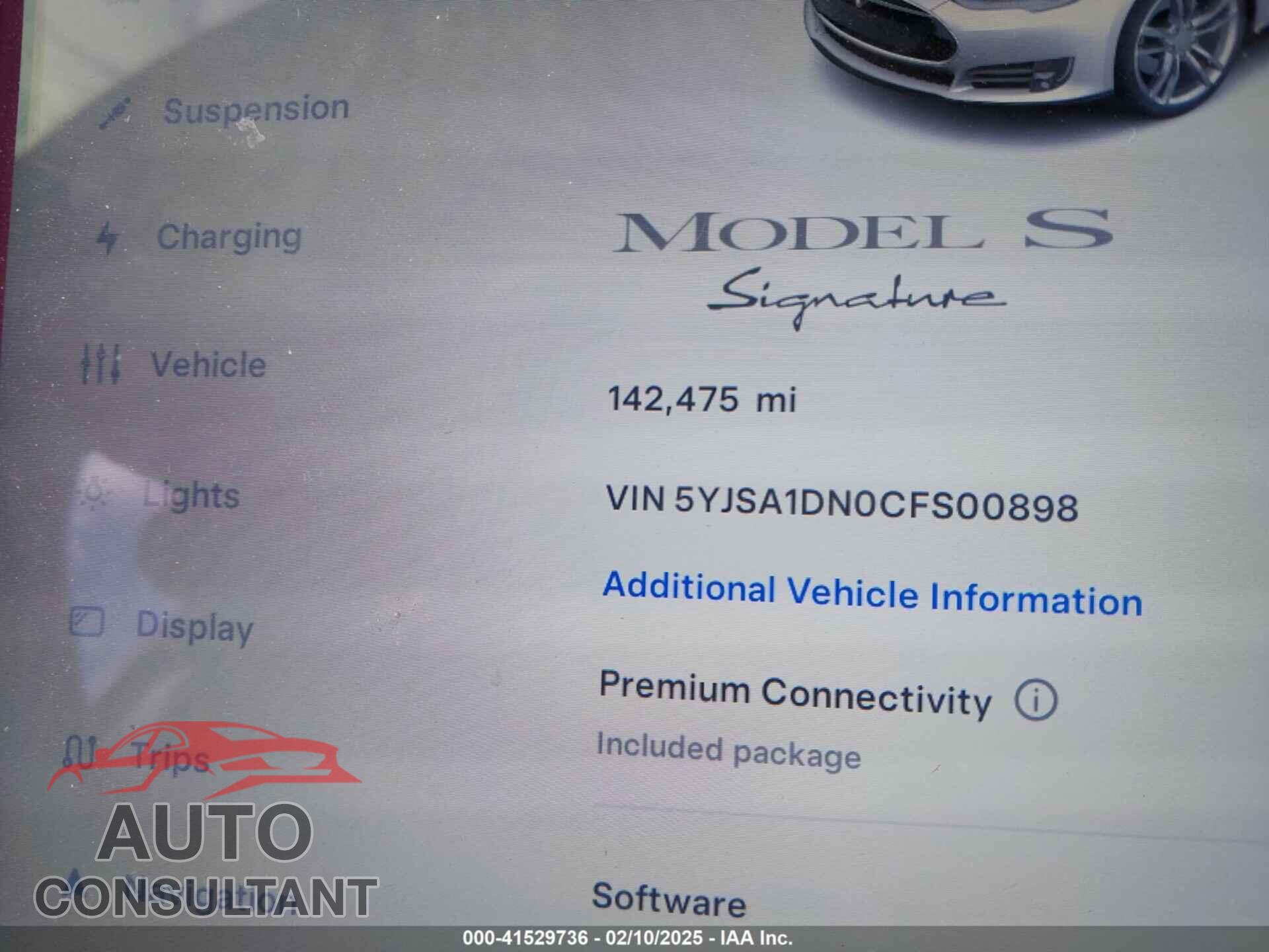 TESLA MODEL S 2012 - 5YJSA1DN0CFS00898