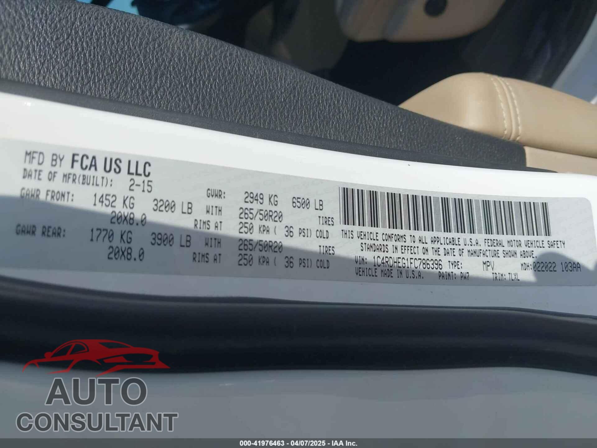 DODGE DURANGO 2015 - 1C4RDHEG1FC786396