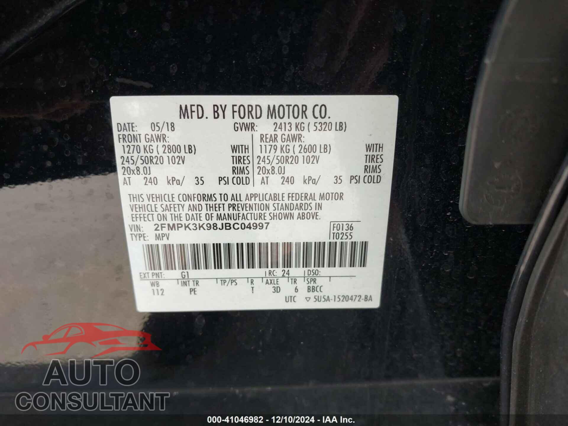 FORD EDGE 2018 - 2FMPK3K98JBC04997