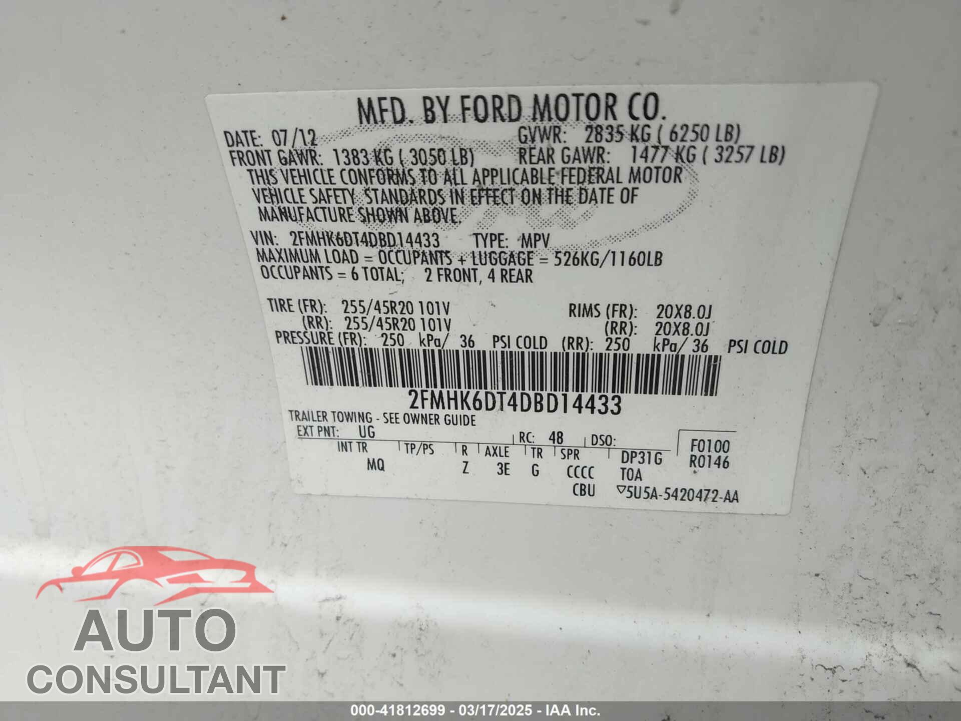 FORD FLEX 2013 - 2FMHK6DT4DBD14433