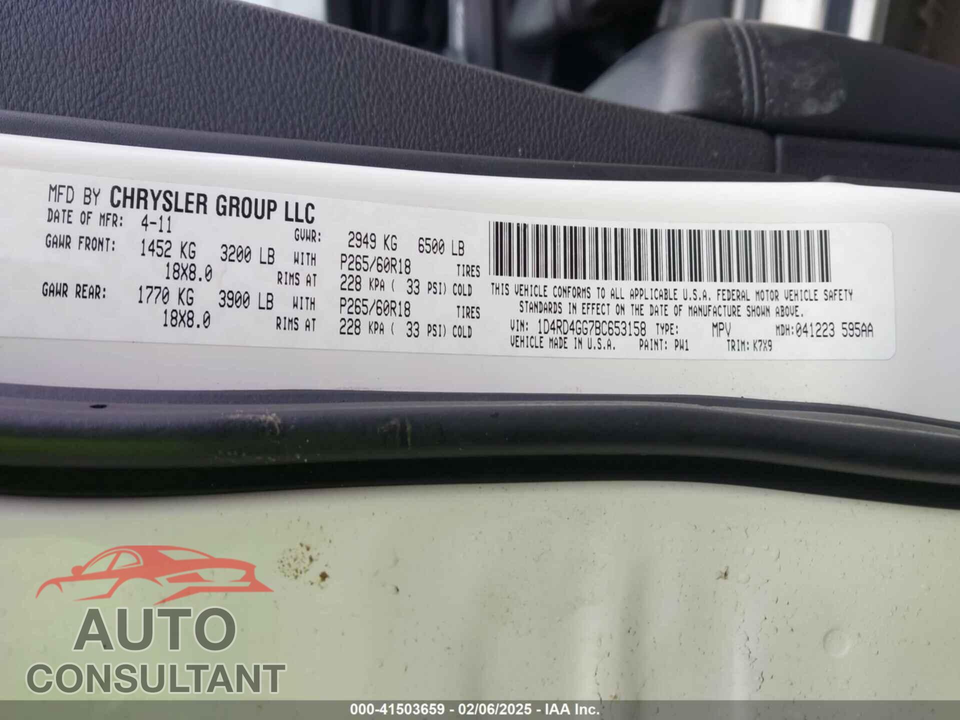 DODGE DURANGO 2011 - 1D4RD4GG7BC653158