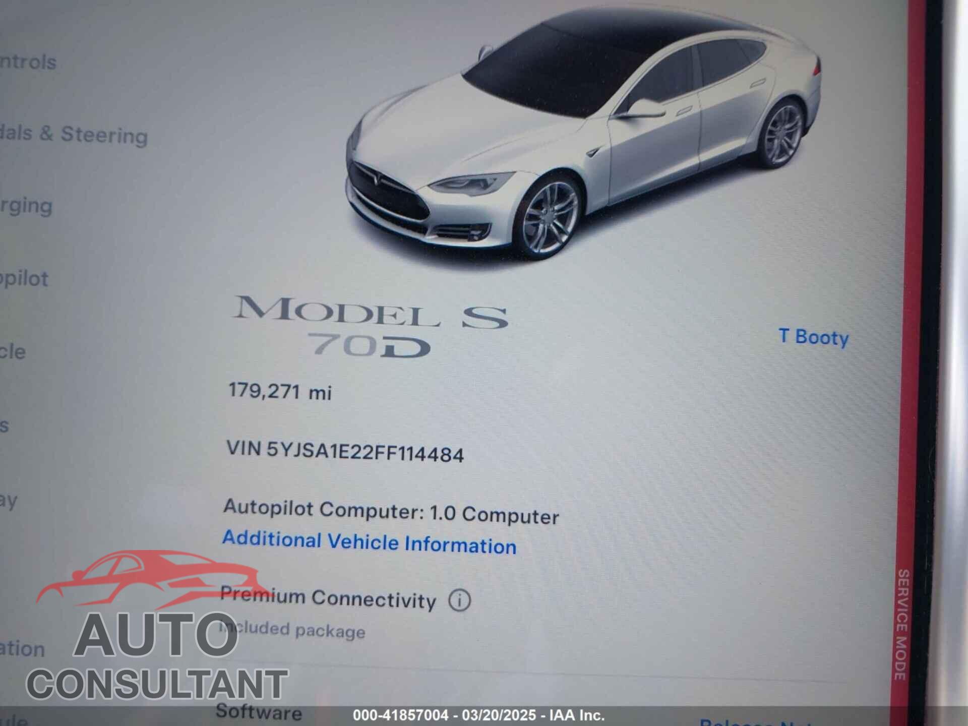 TESLA MODEL S 2015 - 5YJSA1E22FF114484