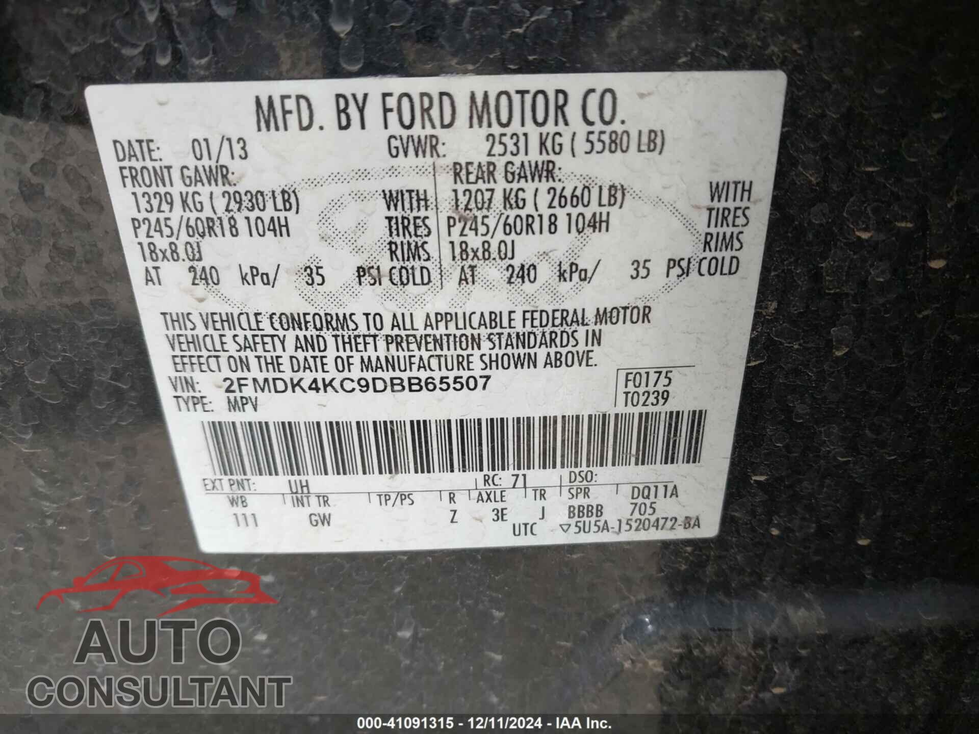FORD EDGE 2013 - 2FMDK4KC9DBB65507