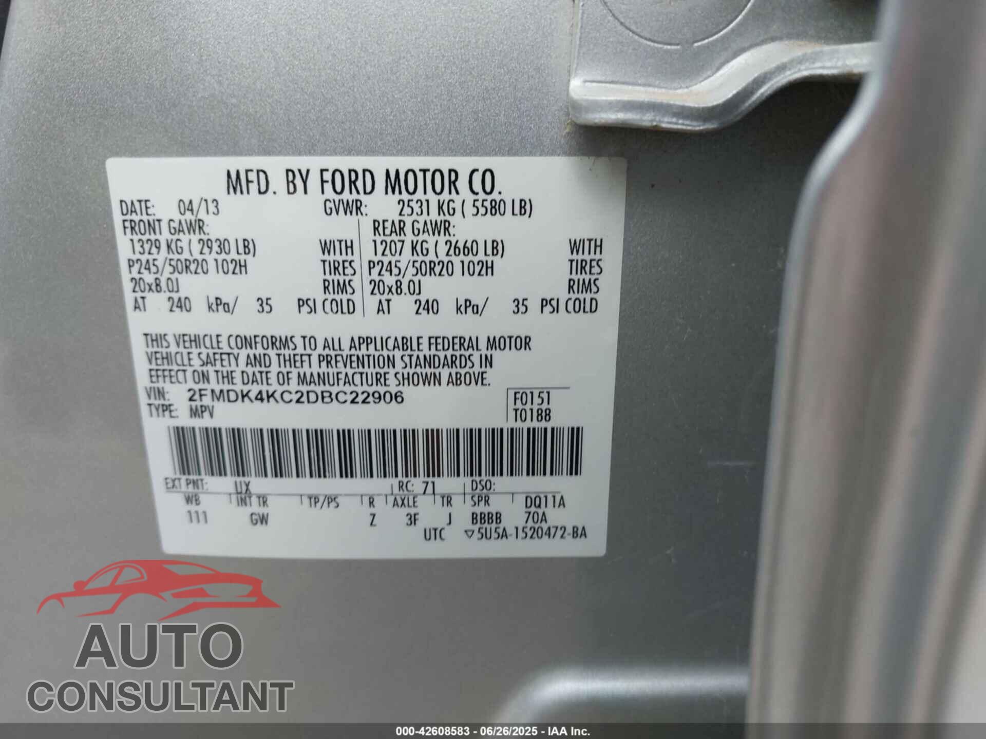 FORD EDGE 2013 - 2FMDK4KC2DBC22906