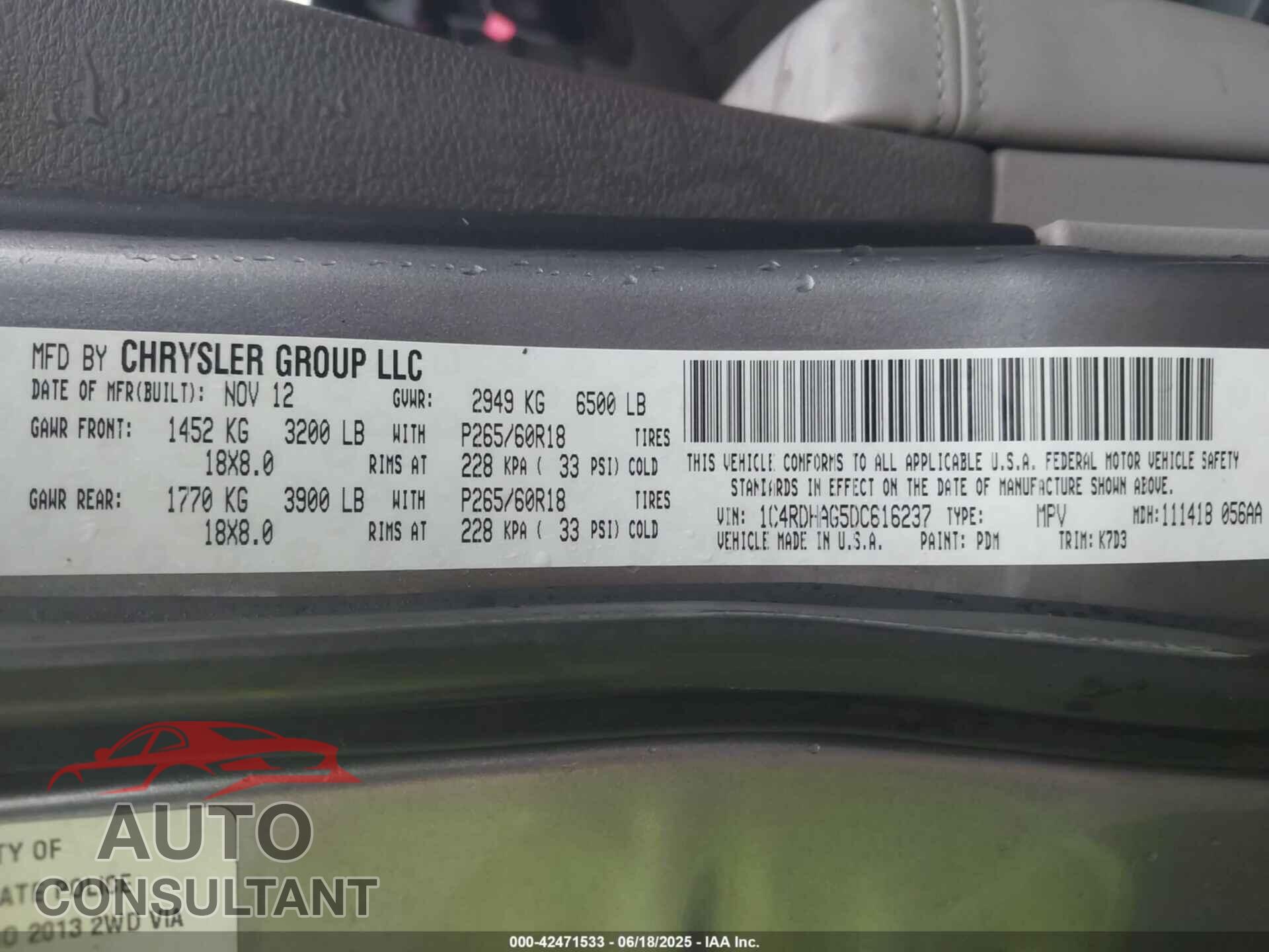 DODGE DURANGO 2013 - 1C4RDHAG5DC616237