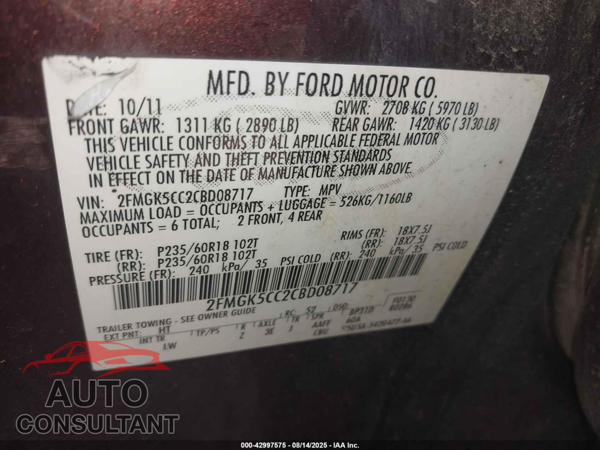 FORD FLEX 2012 - 2FMGK5CC2CBD08717