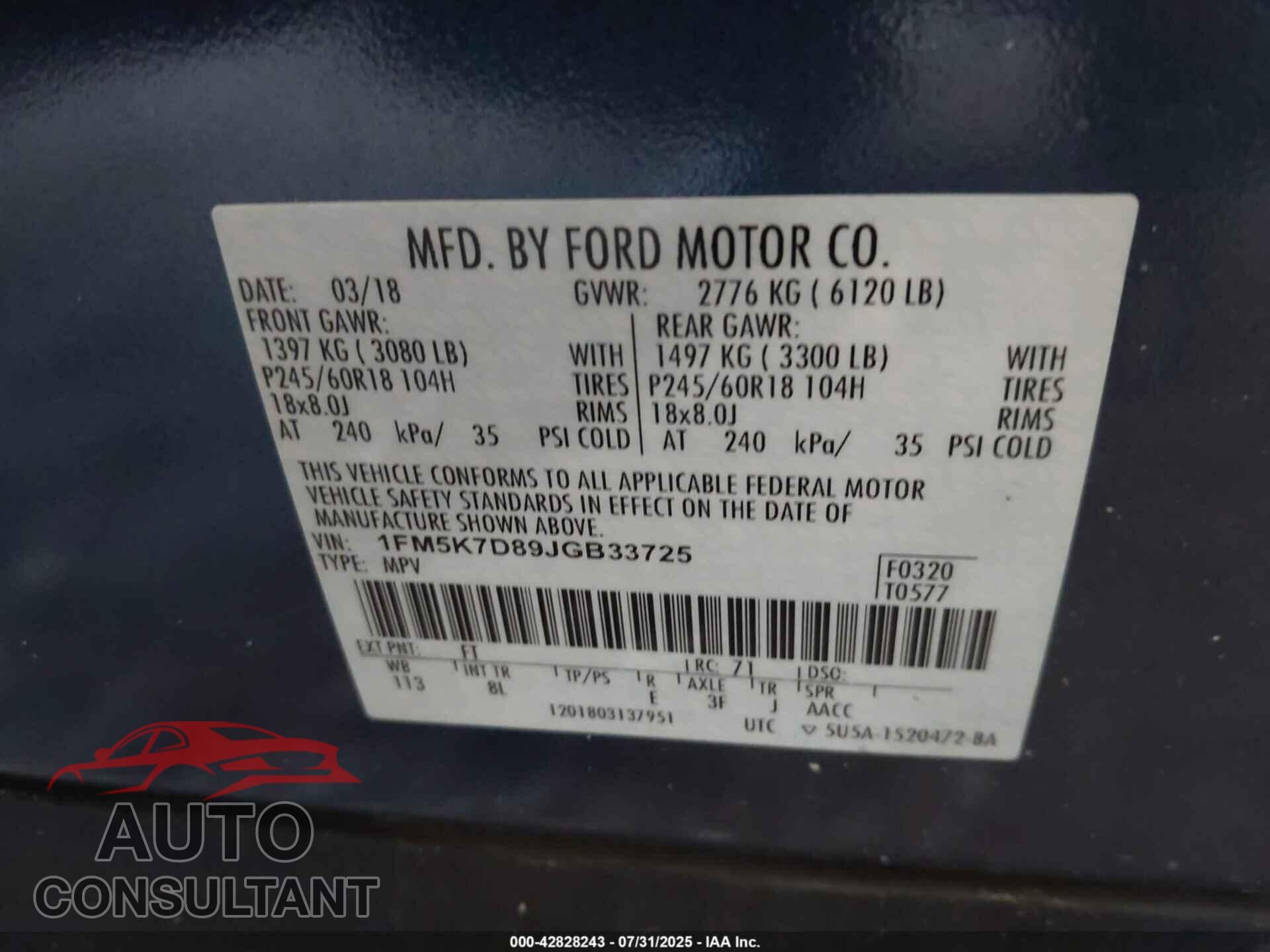 FORD EXPLORER 2018 - 1FM5K7D89JGB33725
