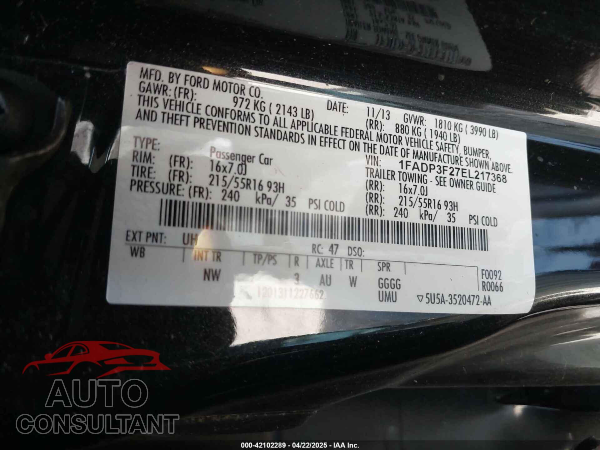 FORD FOCUS 2014 - 1FADP3F27EL217368