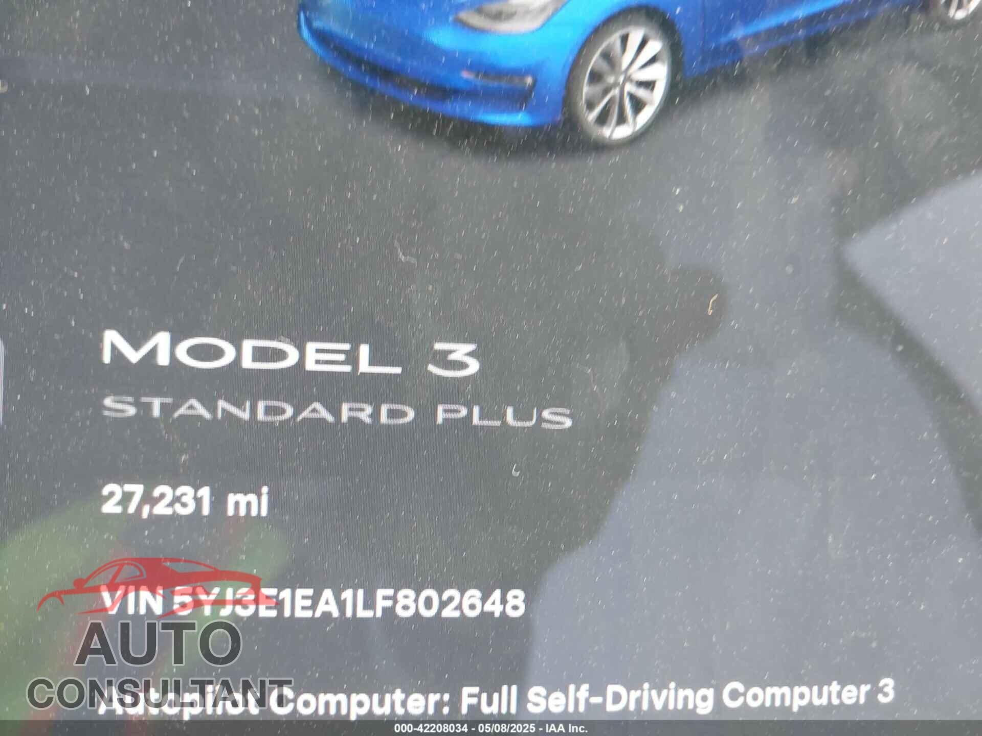 TESLA MODEL 3 2020 - 5YJ3E1EA1LF802648