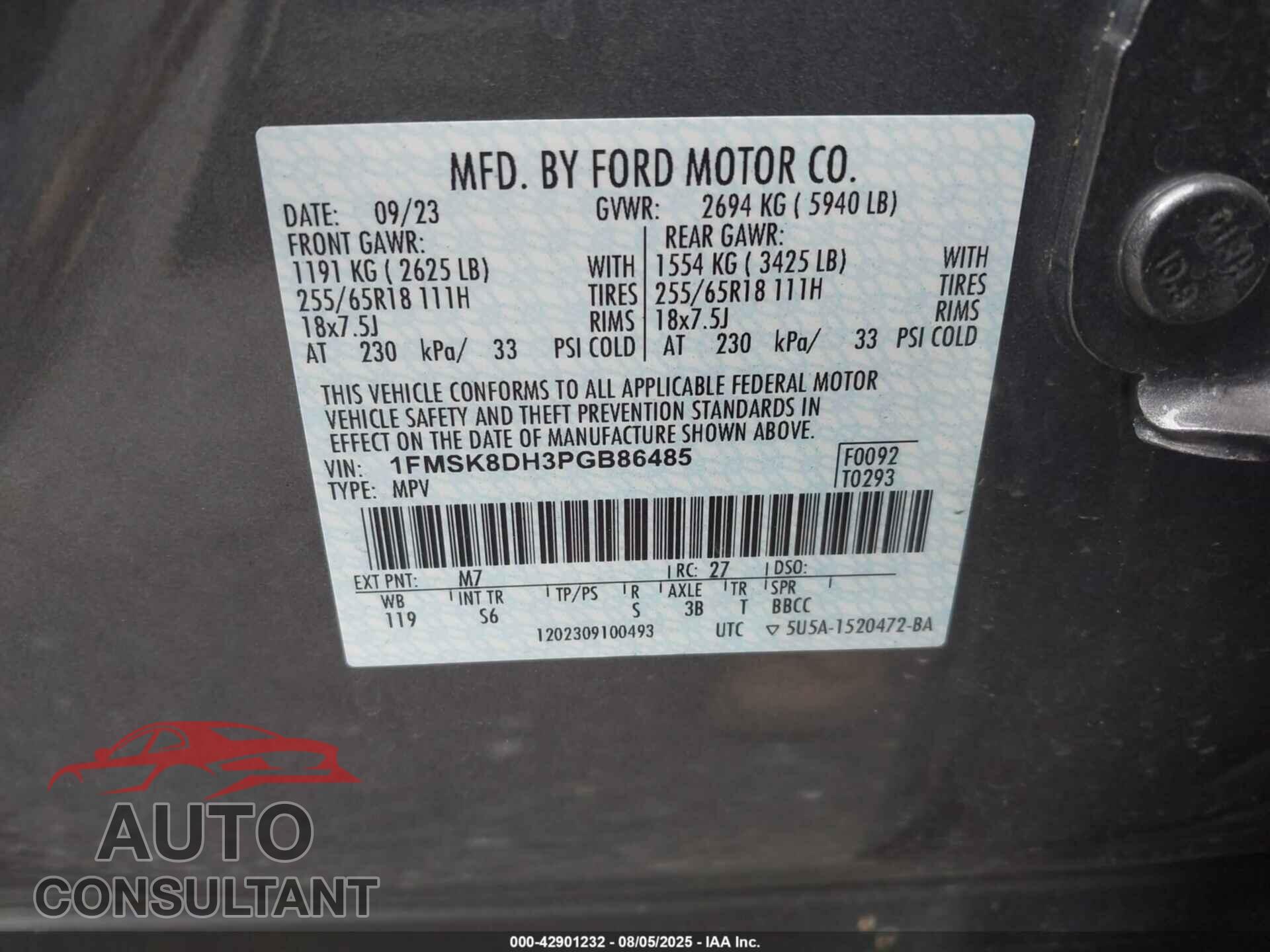 FORD EXPLORER 2023 - 1FMSK8DH3PGB86485