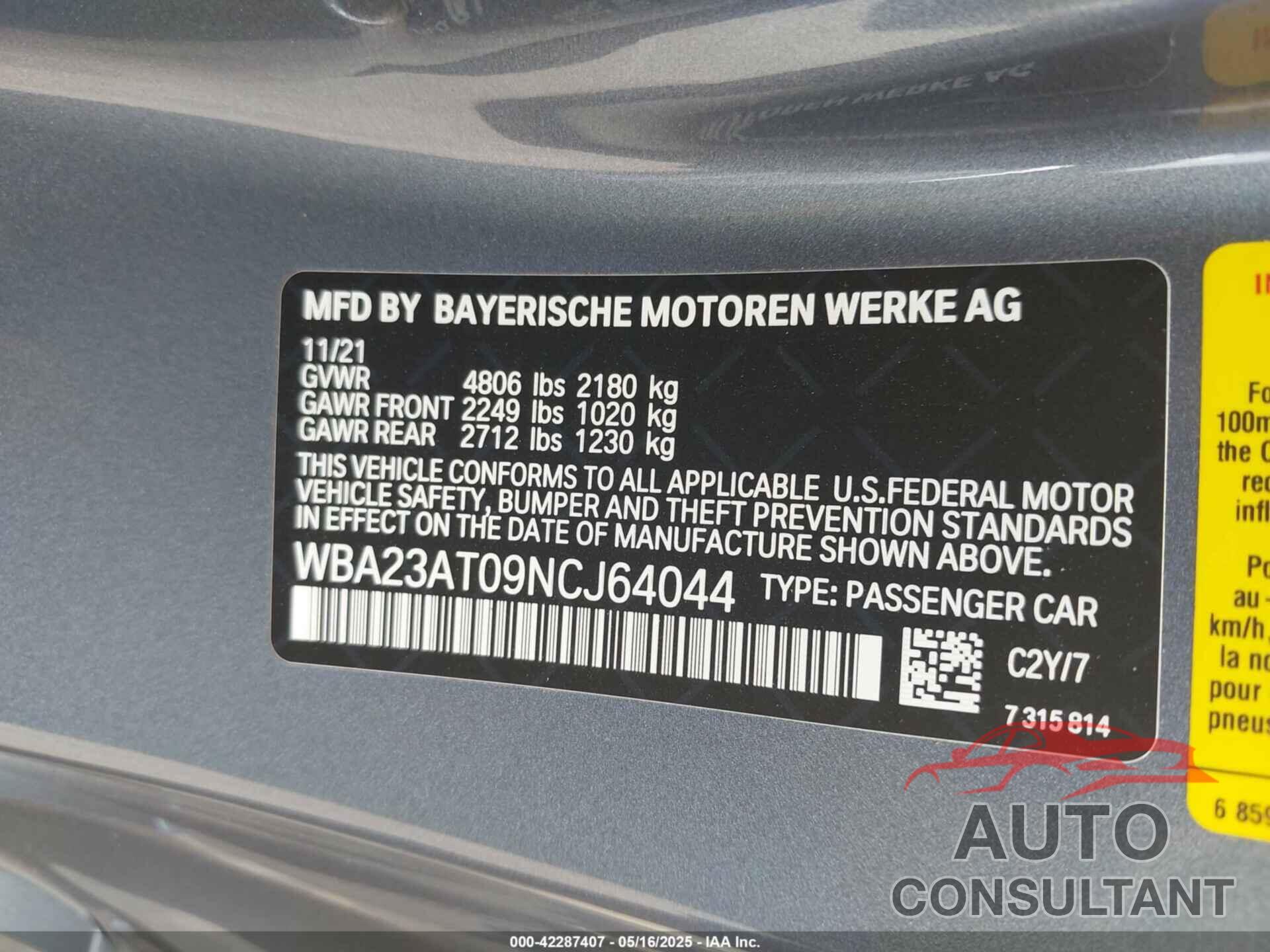 BMW 430I 2022 - WBA23AT09NCJ64044