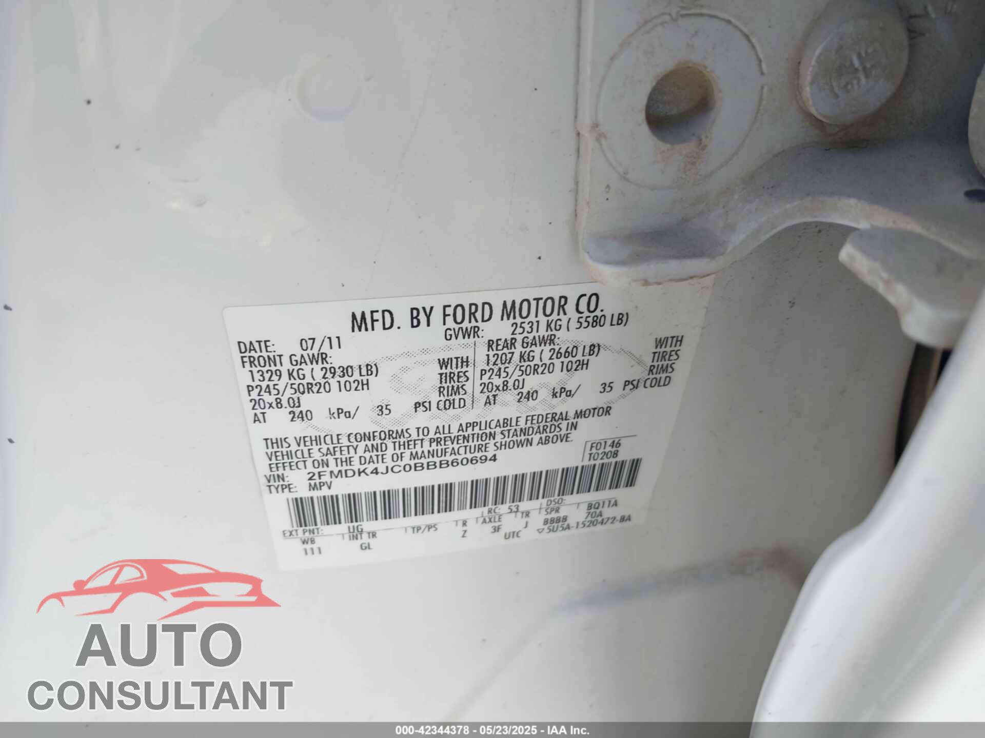 FORD EDGE 2011 - 2FMDK4JC0BBB60694