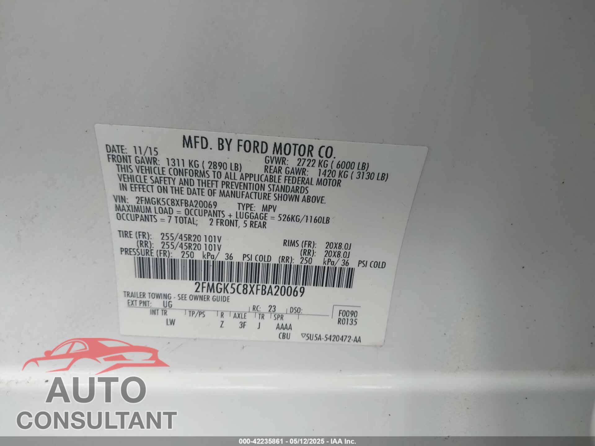 FORD FLEX 2015 - 2FMGK5C8XFBA20069