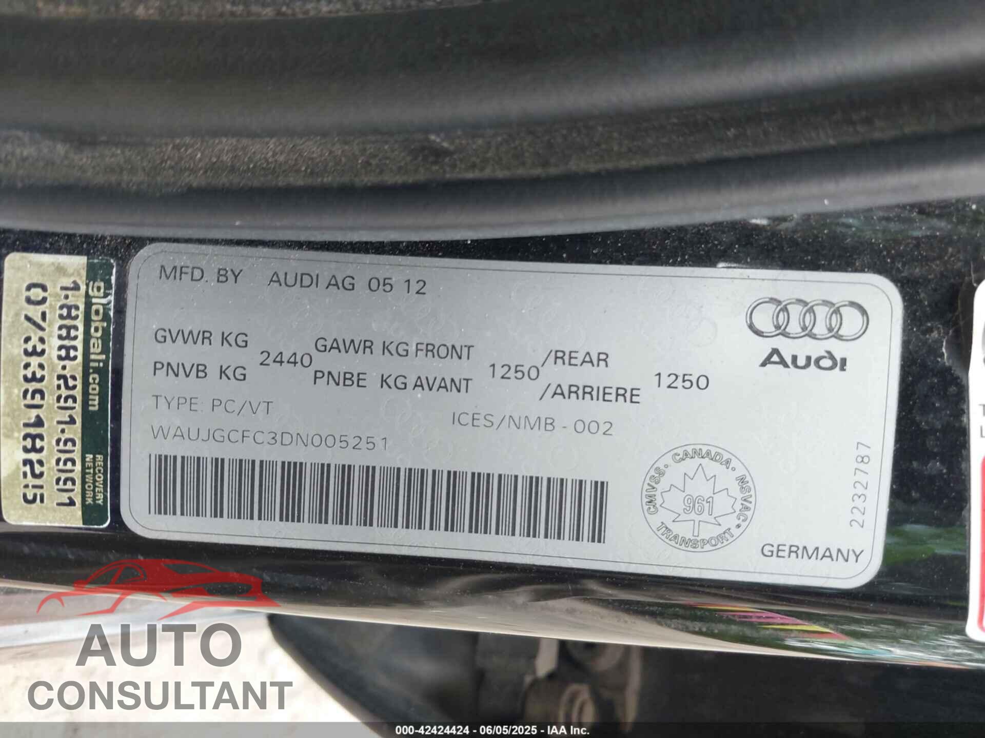 AUDI A6 2013 - WAUJGCFC3DN005251