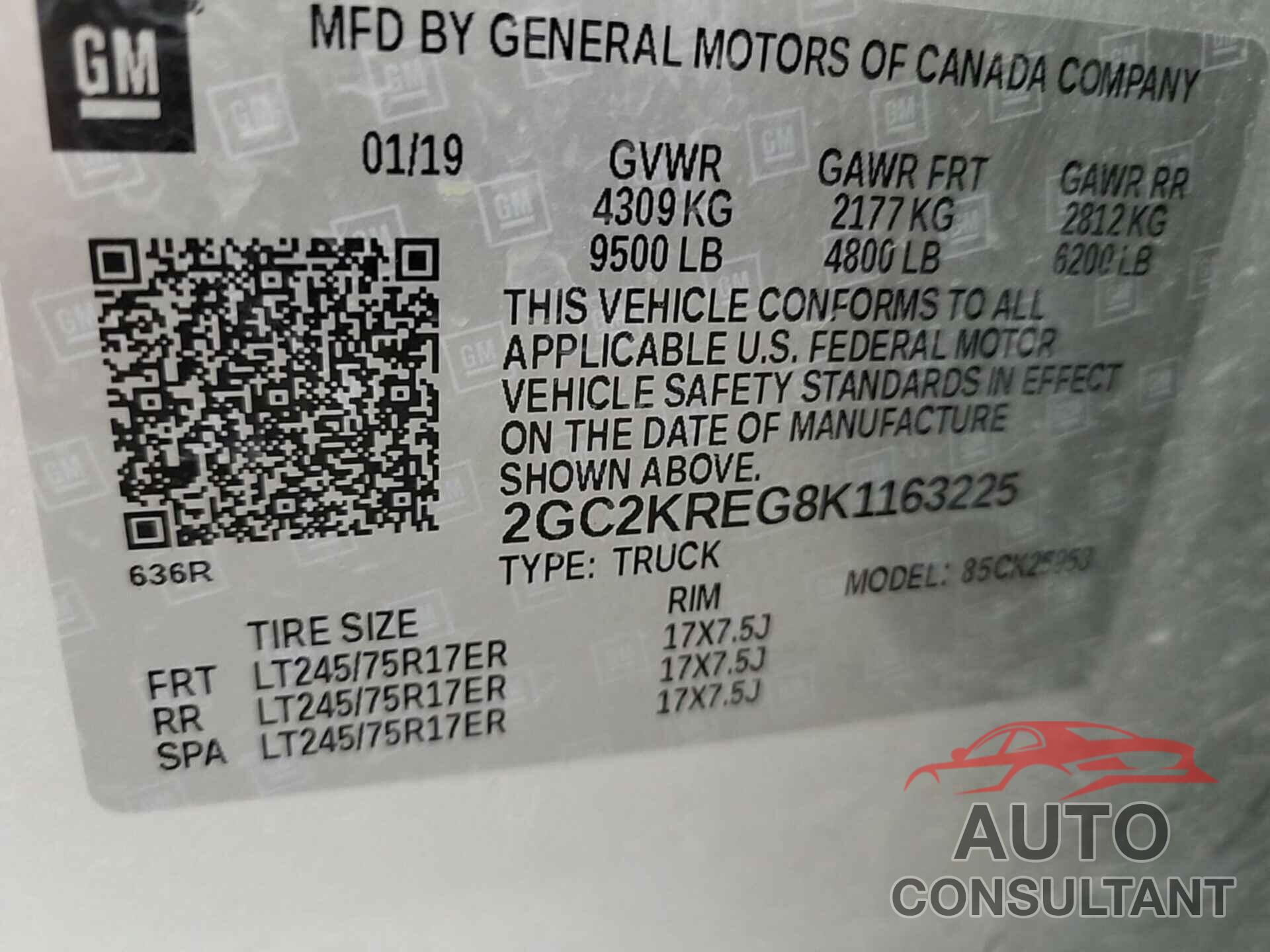 CHEVROLET SILVERADO 2019 - 2GC2KREG8K1163225