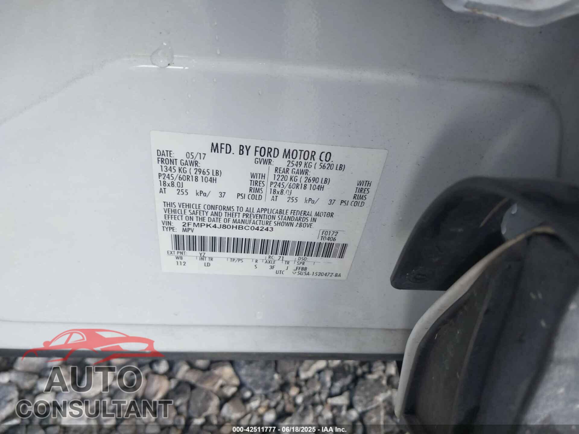 FORD EDGE 2017 - 2FMPK4J80HBC04243