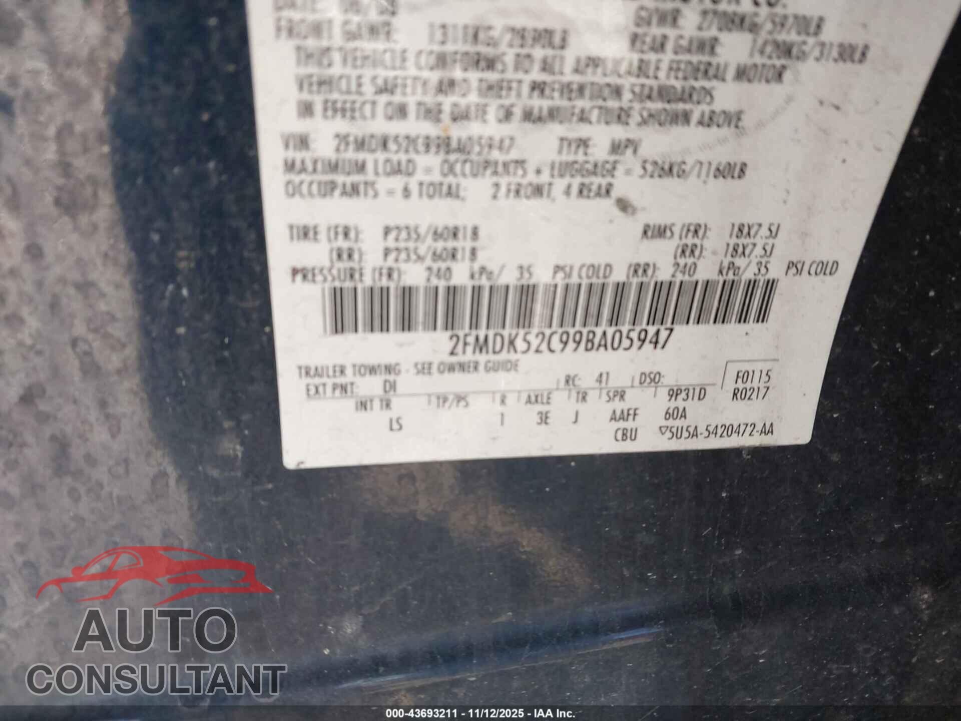 FORD FLEX 2009 - 2FMDK52C99BA05947