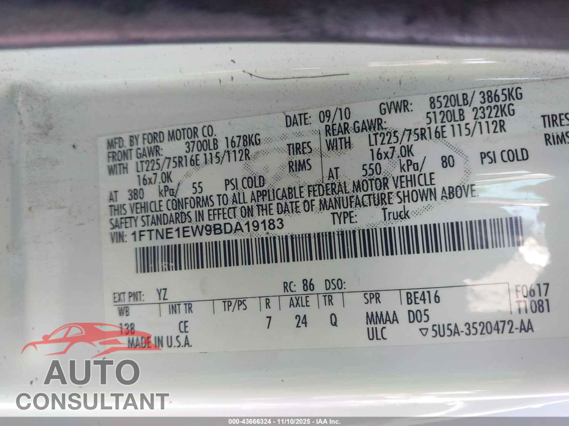 FORD E-150 2011 - 1FTNE1EW9BDA19183