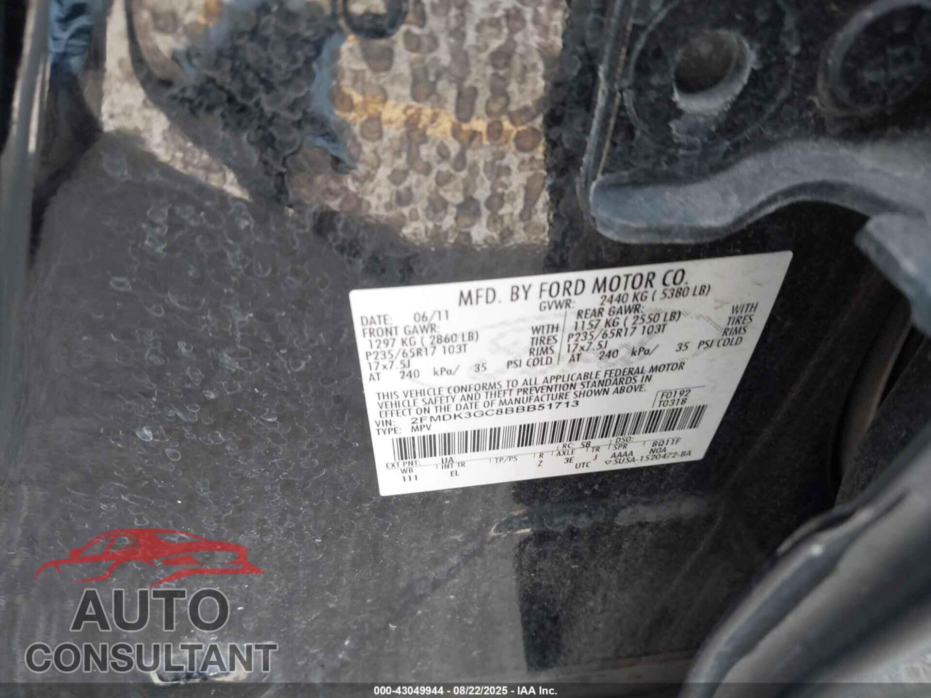 FORD EDGE 2011 - 2FMDK3GC8BBB51713
