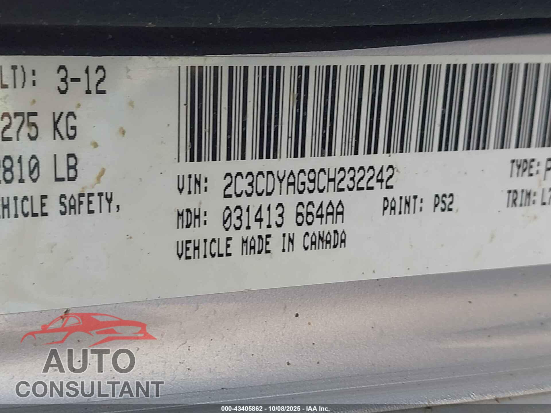 DODGE CHALLENGER 2012 - 2C3CDYAG9CH232242