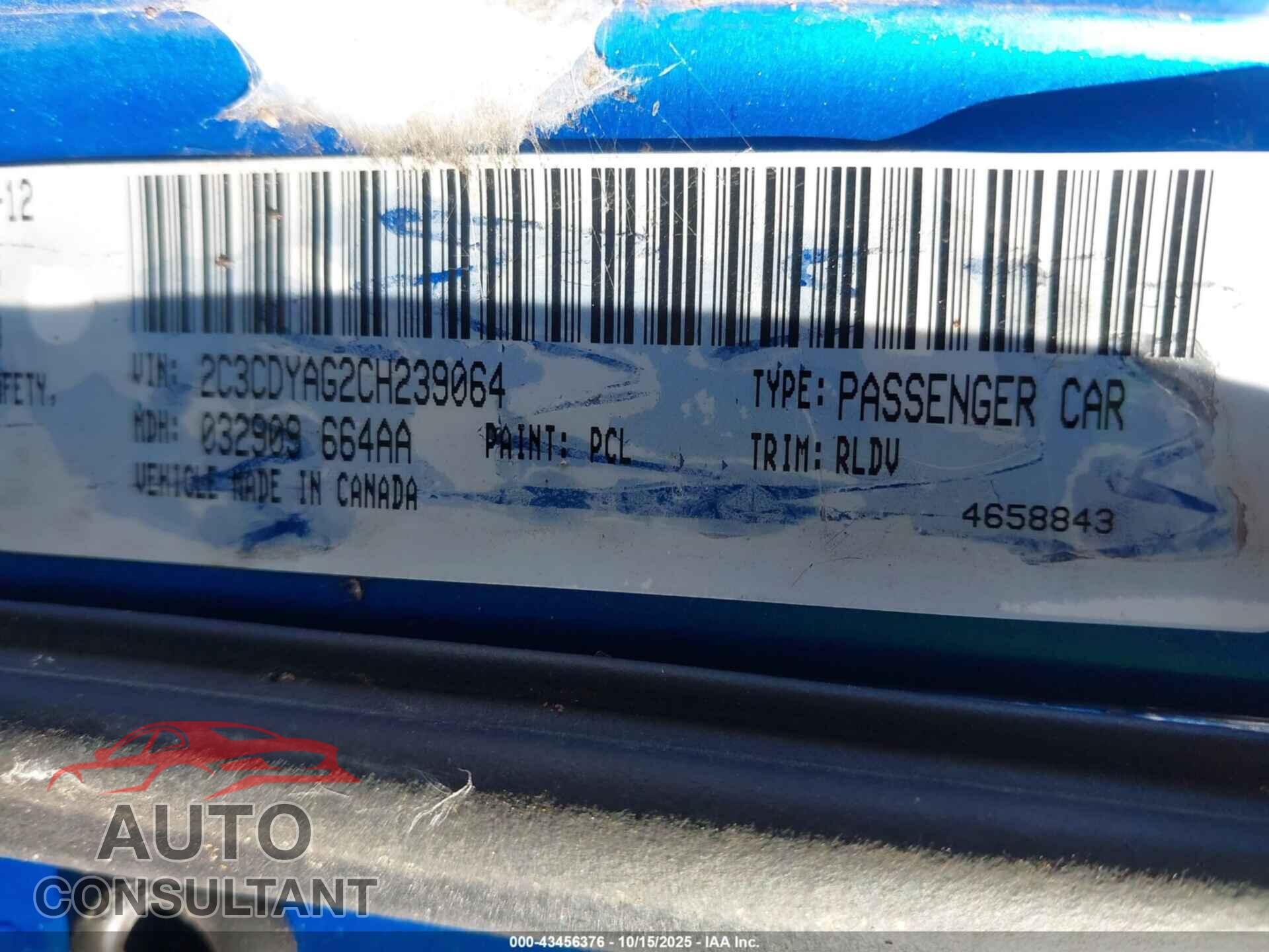 DODGE CHALLENGER 2012 - 2C3CDYAG2CH239064