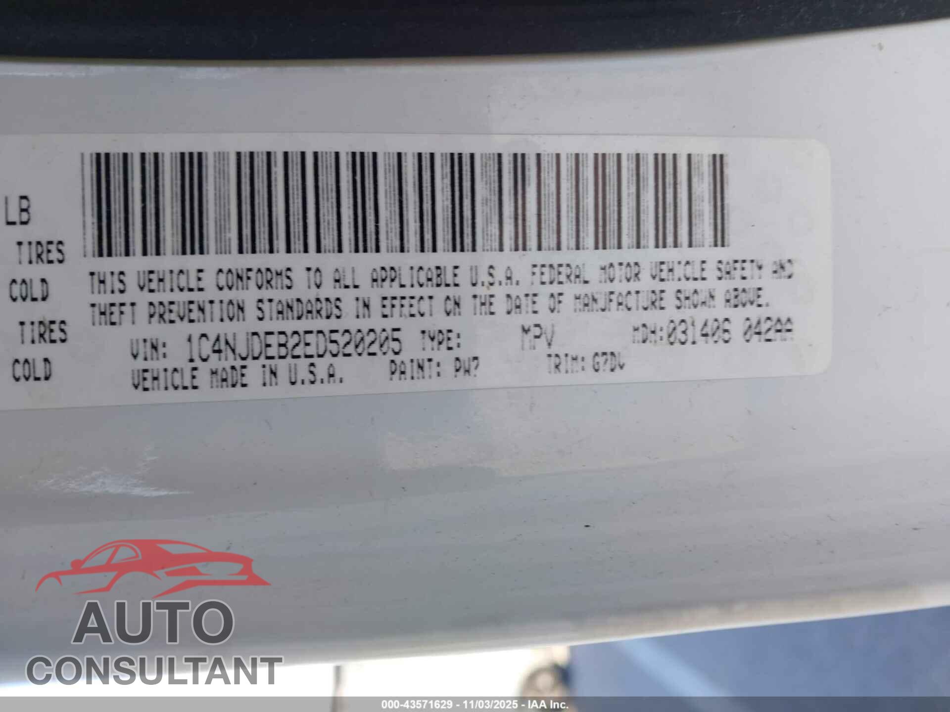 JEEP COMPASS 2014 - 1C4NJDEB2ED520205