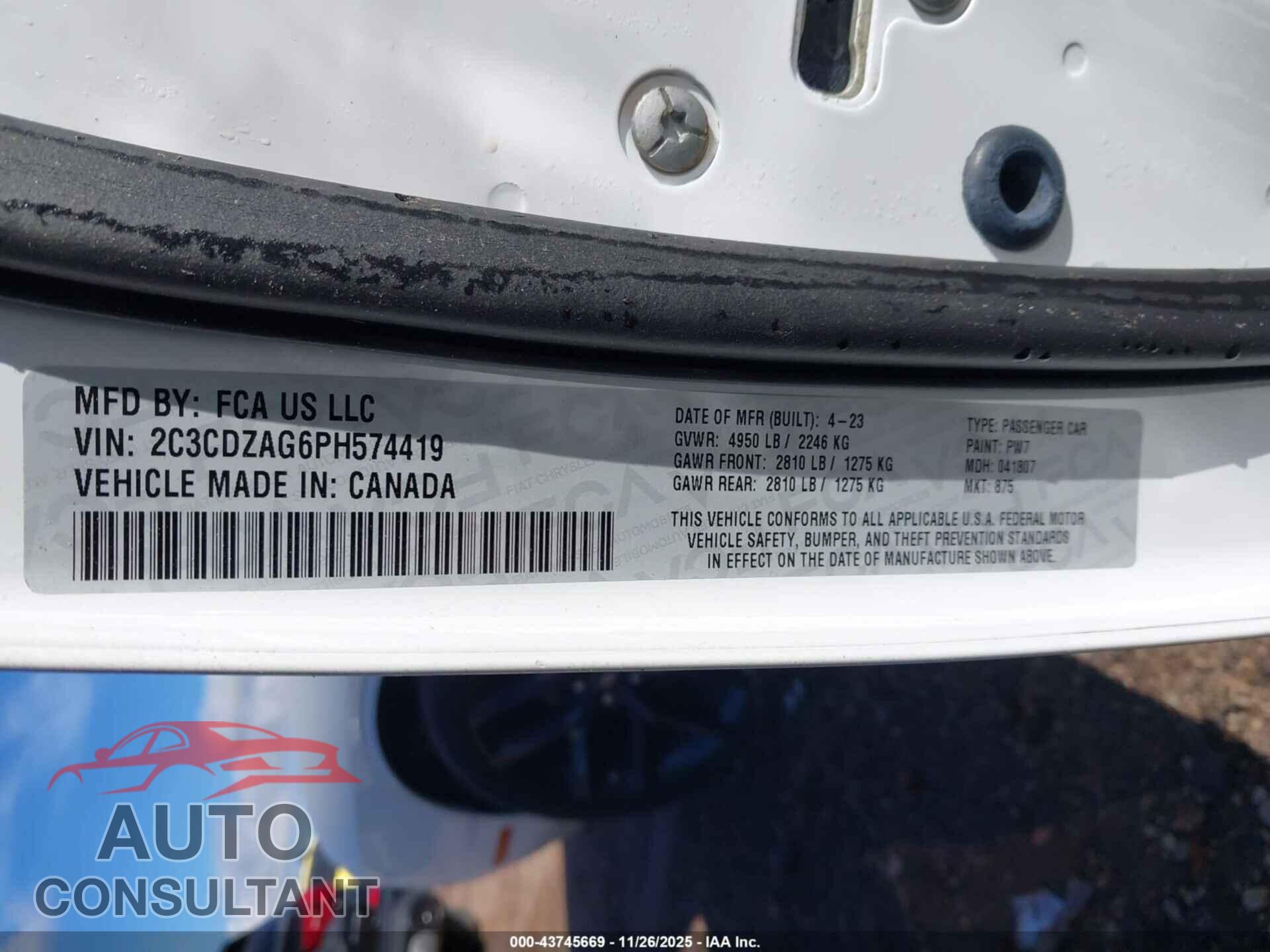DODGE CHALLENGER 2023 - 2C3CDZAG6PH574419