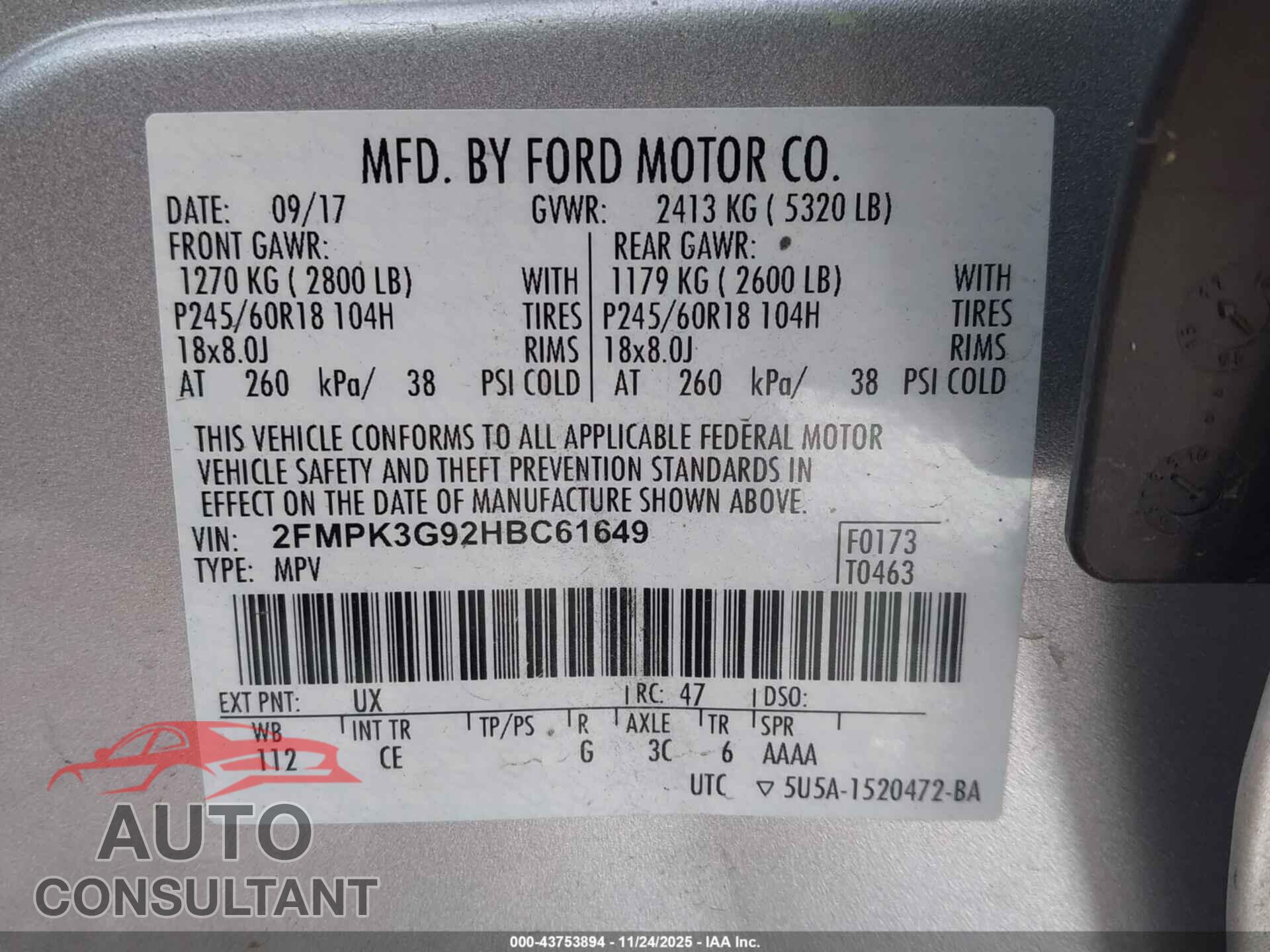 FORD EDGE 2017 - 2FMPK3G92HBC61649