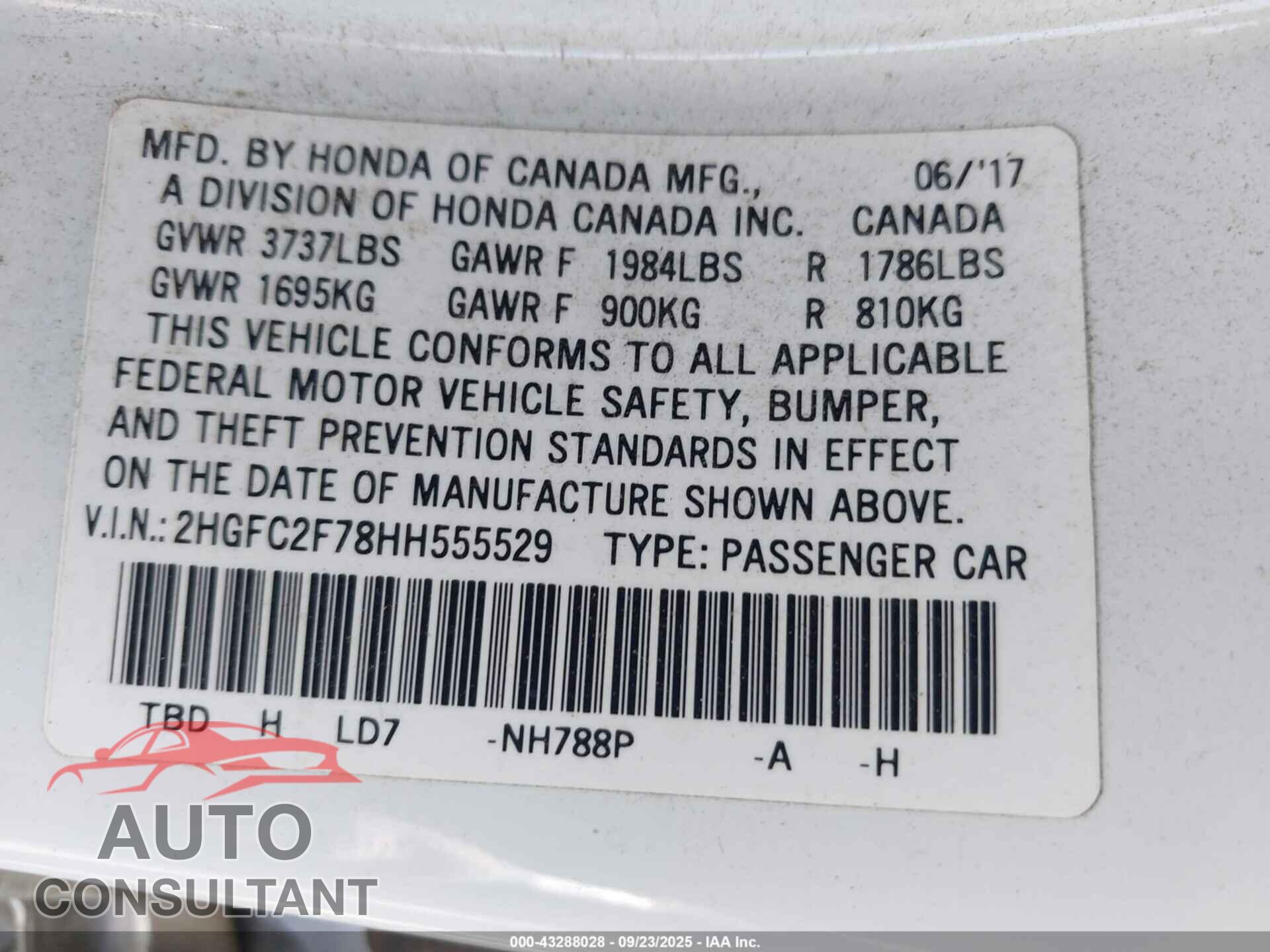 HONDA CIVIC 2017 - 2HGFC2F78HH555529