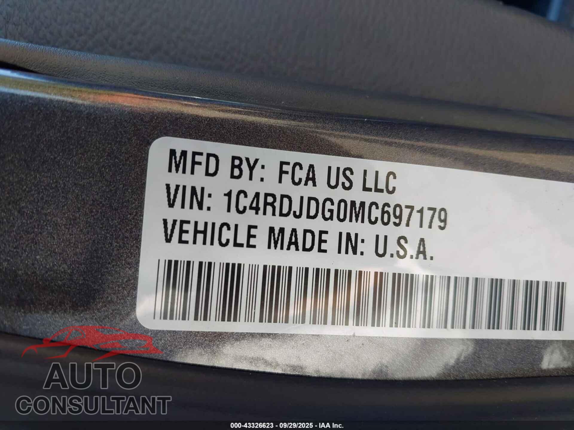 DODGE DURANGO 2021 - 1C4RDJDG0MC697179