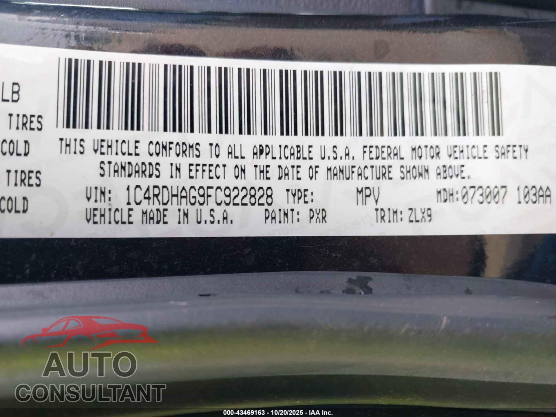 DODGE DURANGO 2015 - 1C4RDHAG9FC922828