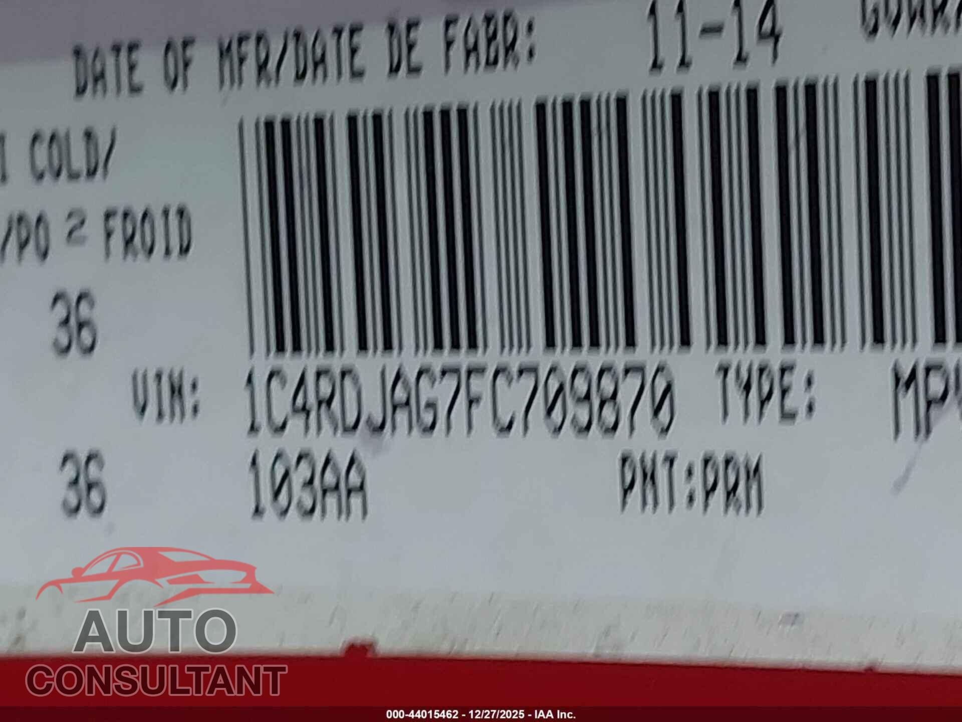DODGE DURANGO 2015 - 1C4RDJAG7FC709870