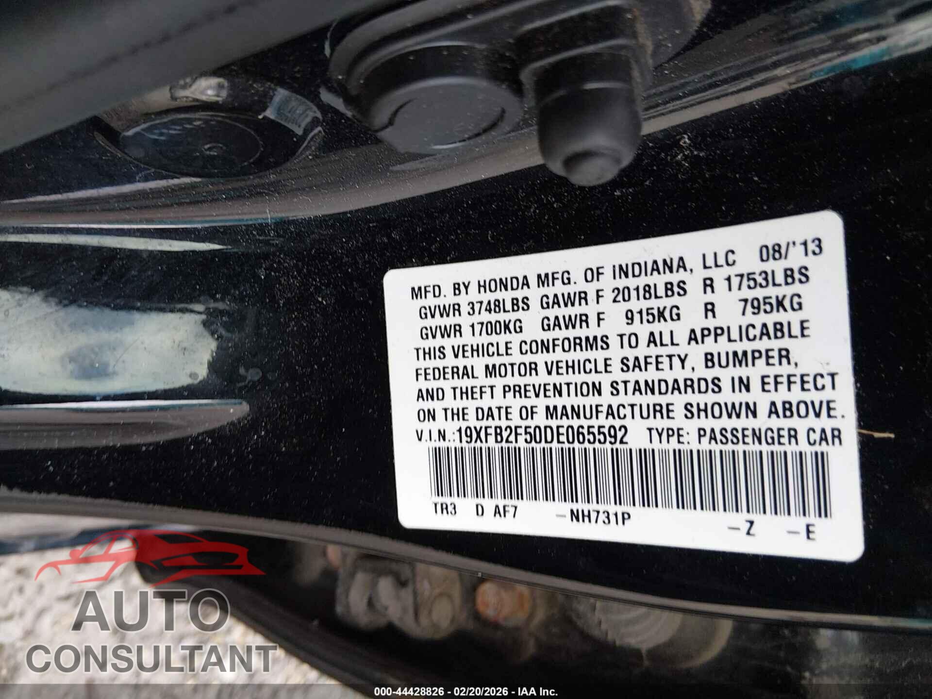 HONDA CIVIC 2013 - 19XFB2F50DE065592