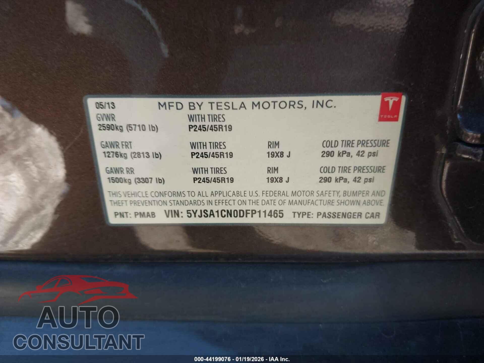 TESLA MODEL S 2013 - 5YJSA1CN0DFP11465