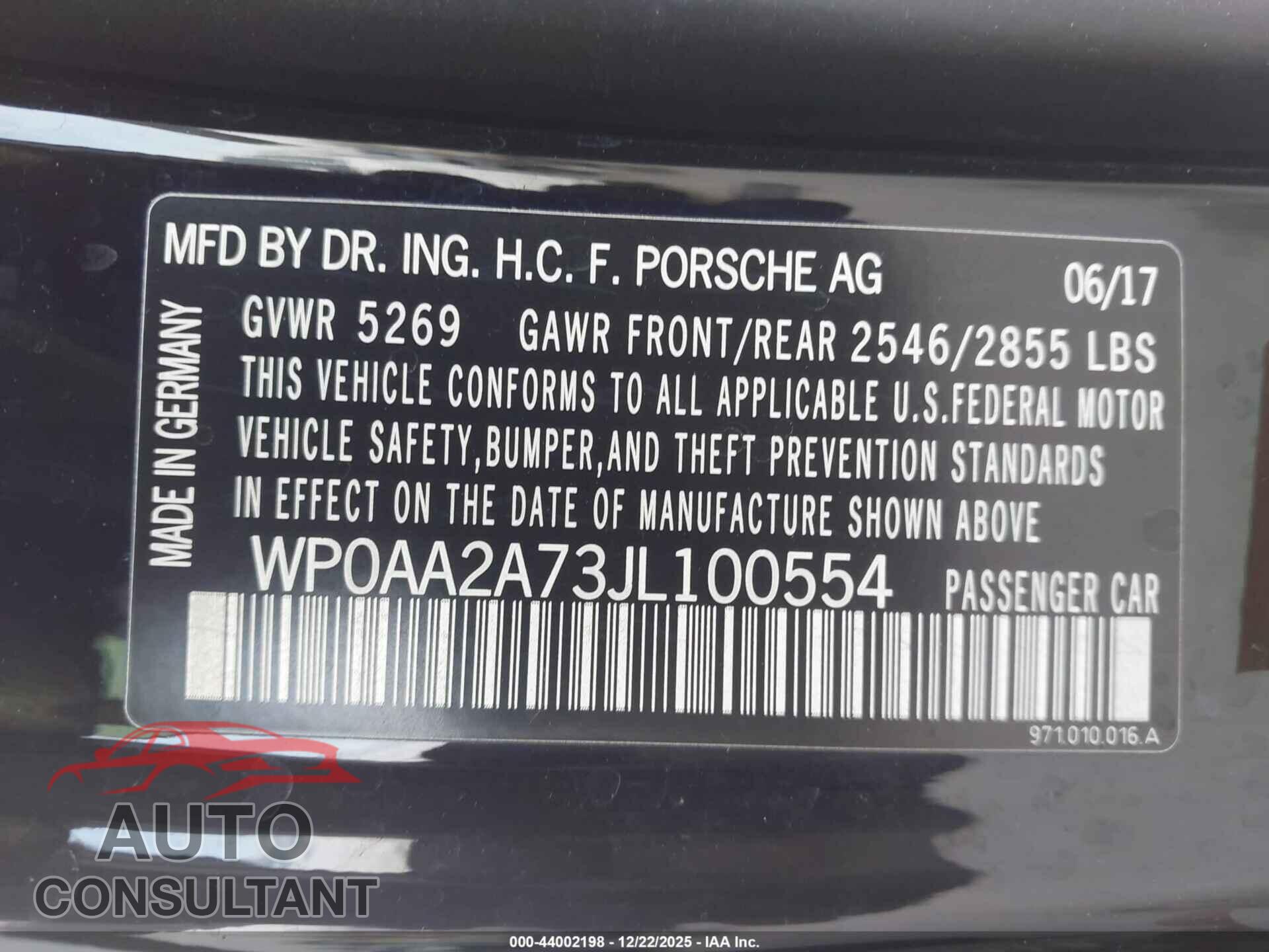 PORSCHE PANAMERA 2018 - WP0AA2A73JL100554