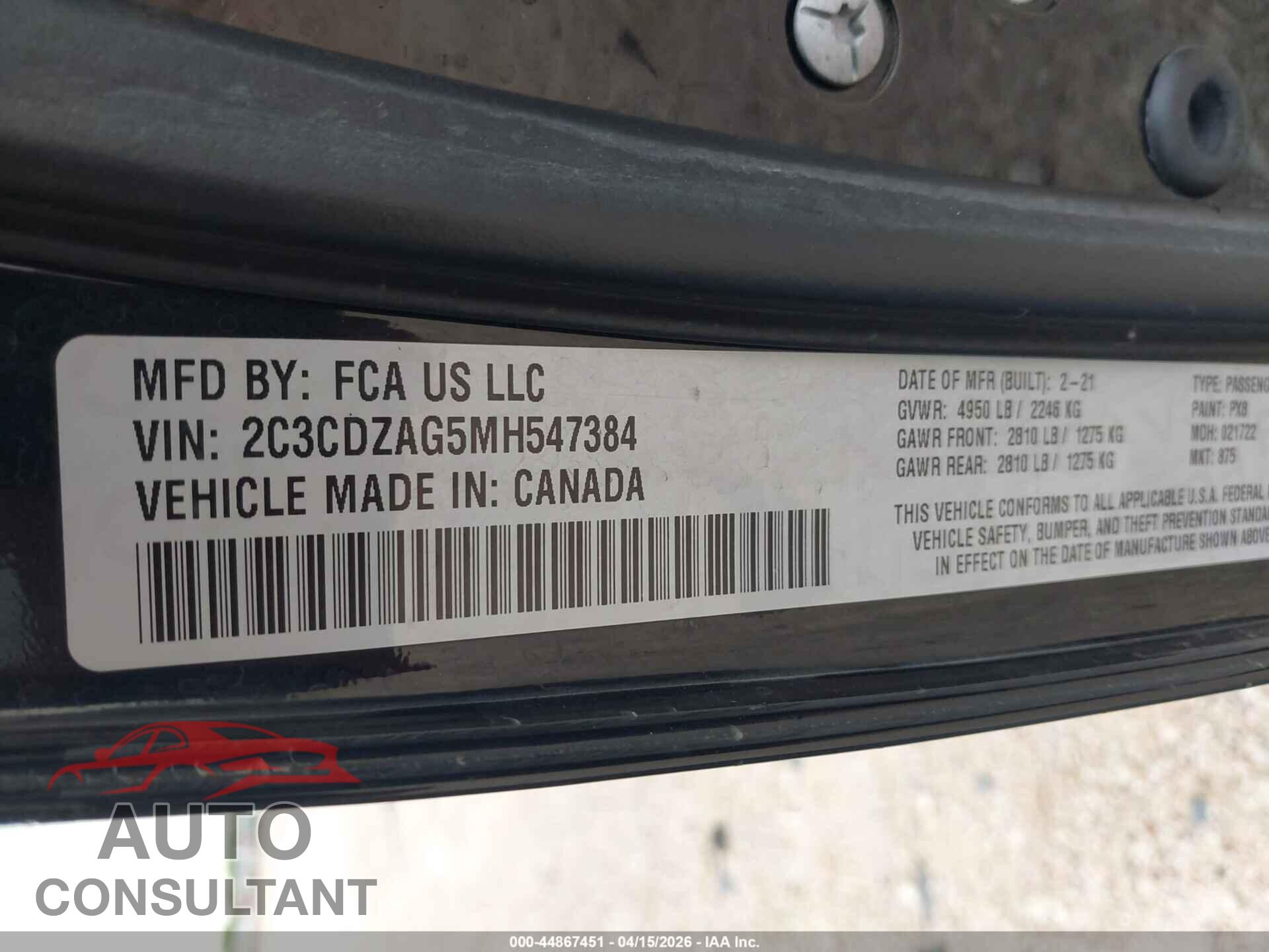 DODGE CHALLENGER 2021 - 2C3CDZAG5MH547384